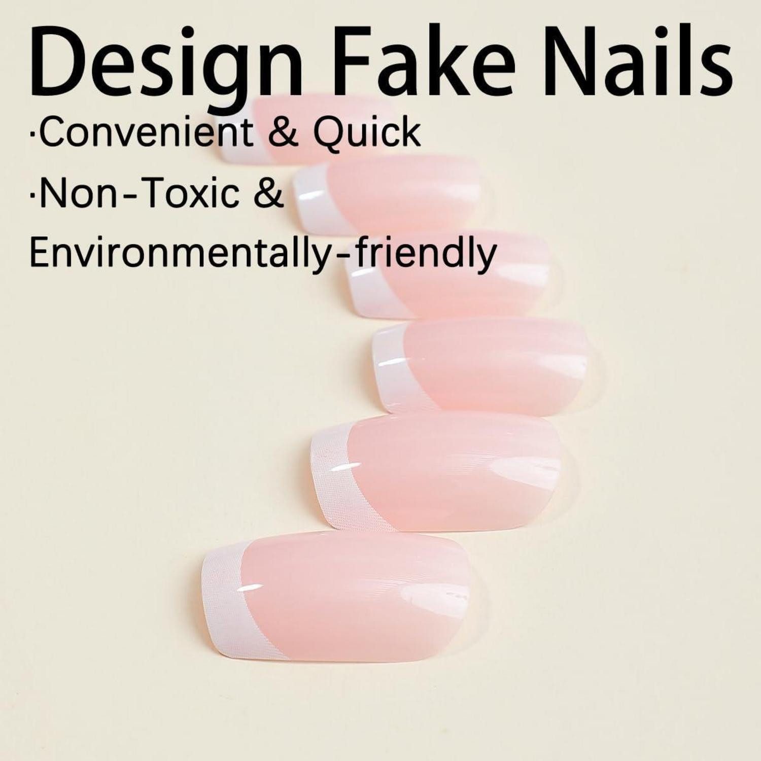 LuxusKollektion Kunstfingernägel 24 Stück Glossy Eckig Nägel Weiß Pink Künstliche Fingernägel – Bild 3 von 4