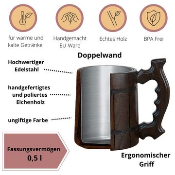 Platan Room Bierkrug Bierkrug aus Holz, Dunkel, mit Edelstahleinsatz Bierkrug aus Holz für Bierfest