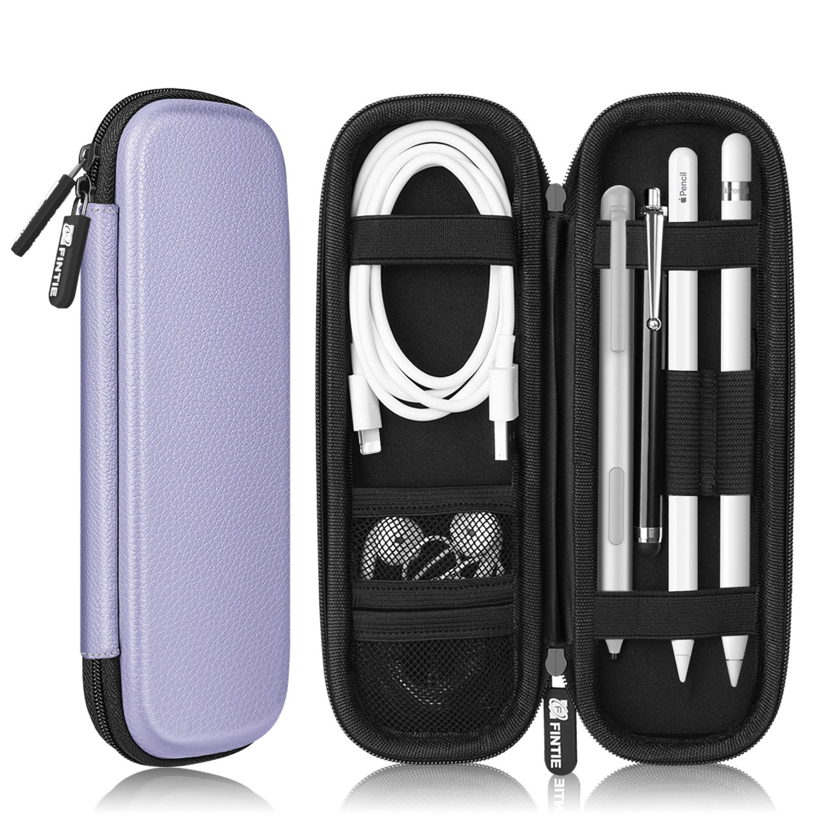 Fintie Stifthülle für Apple Pencil Pro/(USB-C) & Apple Pencil 2/1-Kunstleder Stifthalter, Samsung, Surface Pro Stylus Pen Tasche mit Ablagefach für USB Kabel