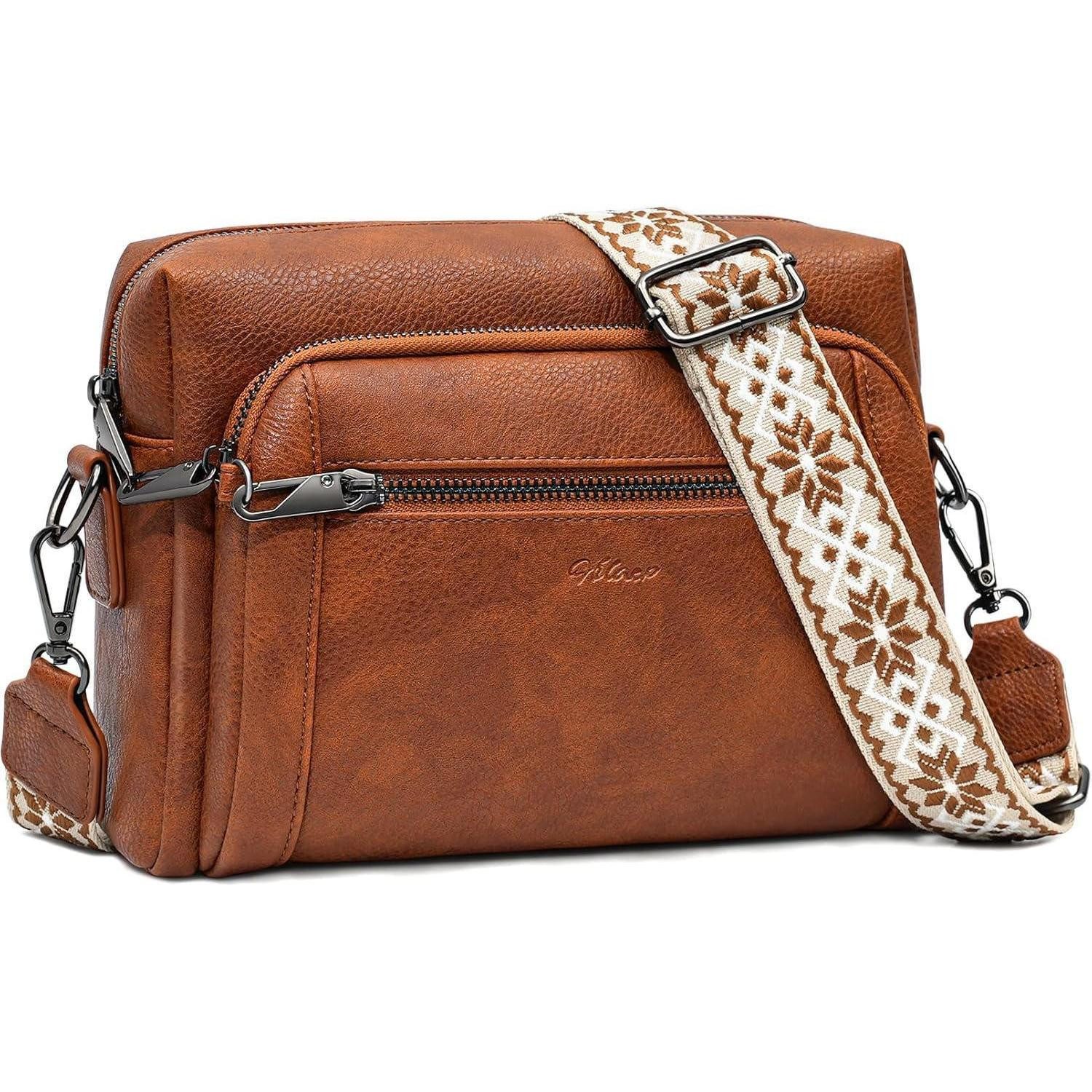 Umhängetasche Umhängetasche Damen Leder Crossbody Bag mit 4 Fächern Schwarz