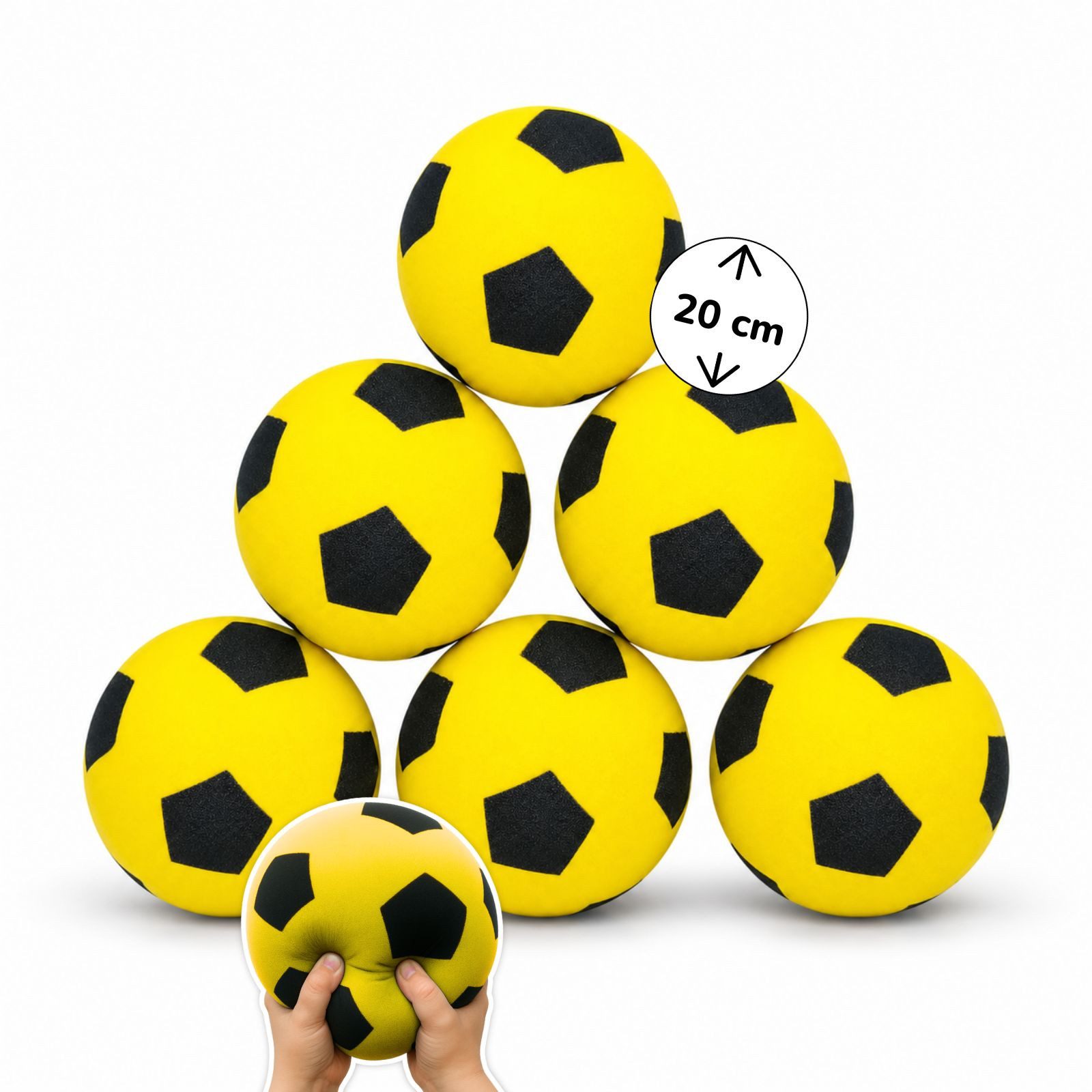Softball 6er Set Schaumstoff-Ball gelb Ø 20 cm, weiche Soft-Fußbälle für Kinder
