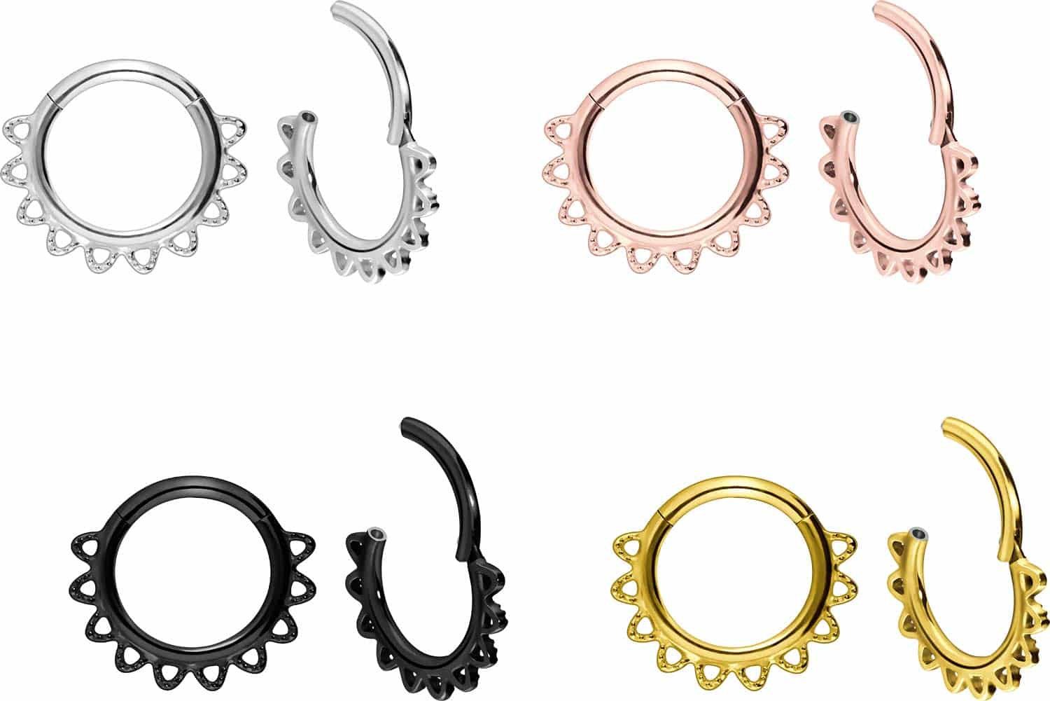 PIERCINGLINE Nasenpiercing Chirurgenstahl Segmentring Clicker SPITZEN Ohrpiercing Septum Nase (Clicker, 1-tlg), Ohrpiercing für Conch, Helix, Tragus, Daith, Lobe