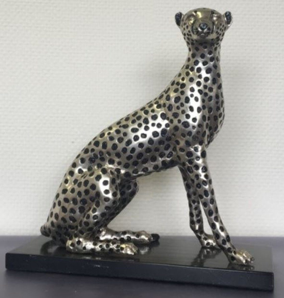 Padrino x Schwarz / Casa x cm Bronzefigur Dekofigur Silber Luxus Marmorsockel mit - 37 Sitzender H. Gepard 15 40