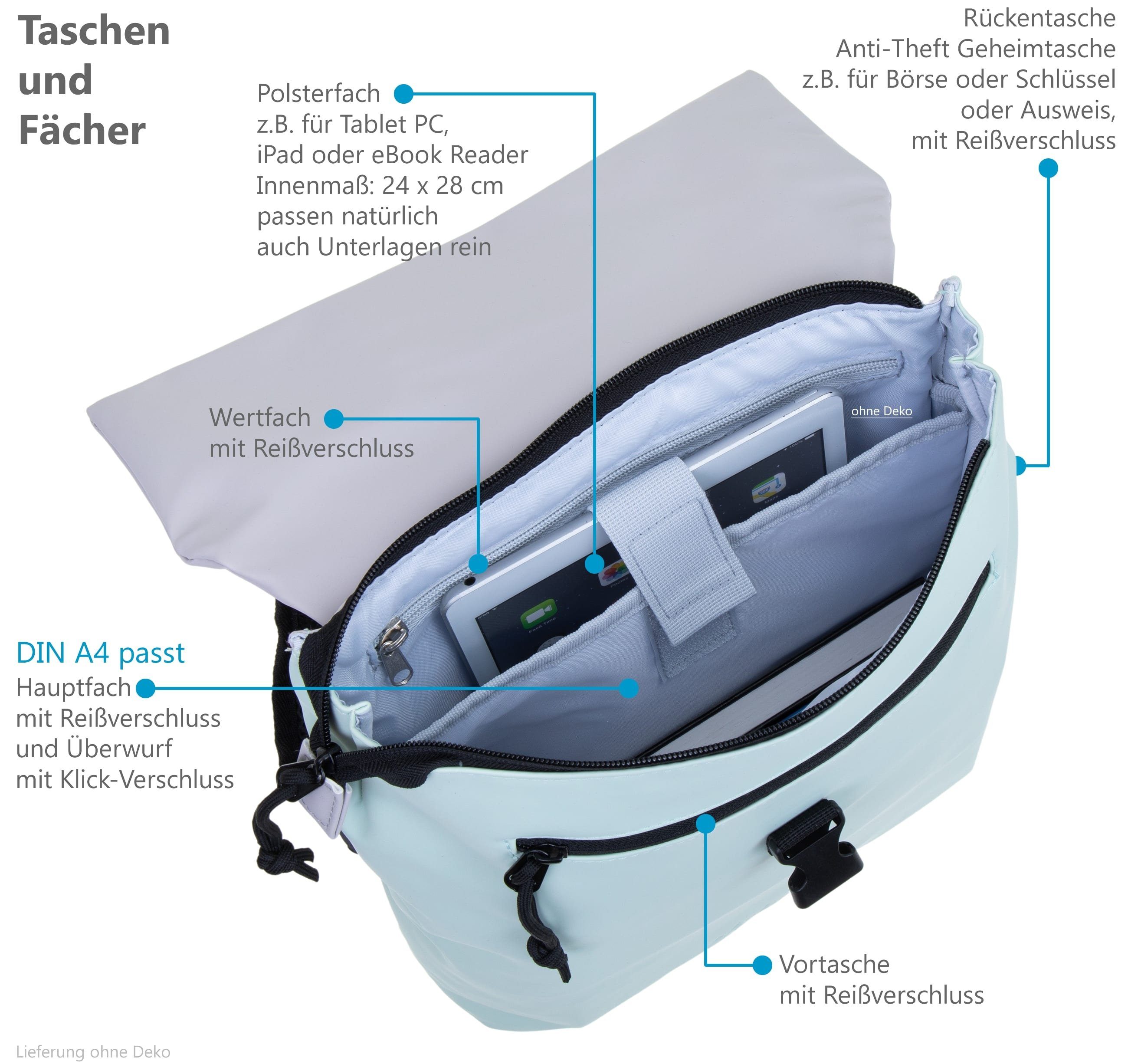ELEPHANT Cityrucksack Takskal 12820 Damenrucksack wasserabweisend aus Plane, Rucksack Damen Handtasche iPad Tasche Geheimfach + Schlüsselbörse
