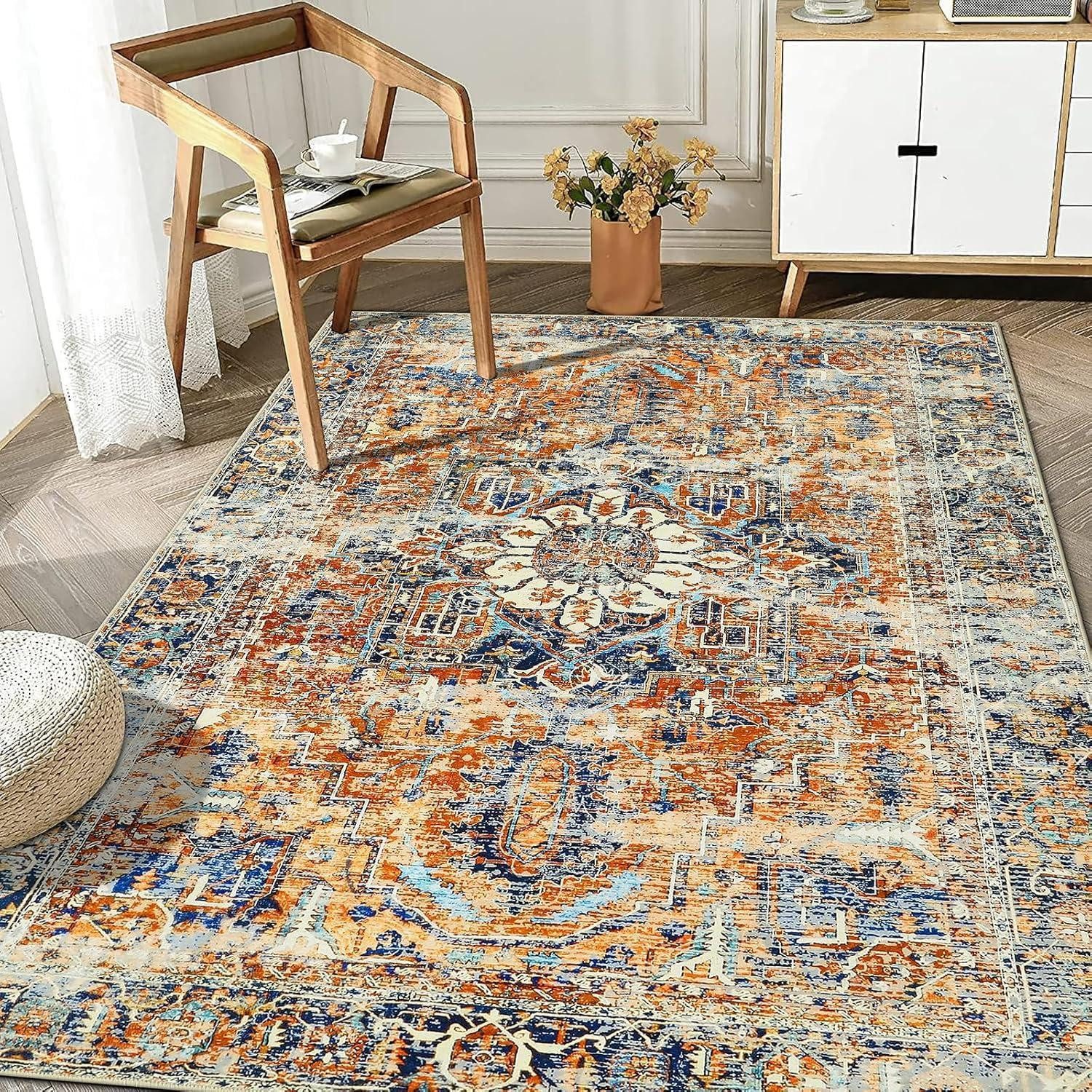 WONGS BEDDING Teppich Boho Teppich Wohnzimmer Schlafzimmer Orange 120x170 cm Waschbar