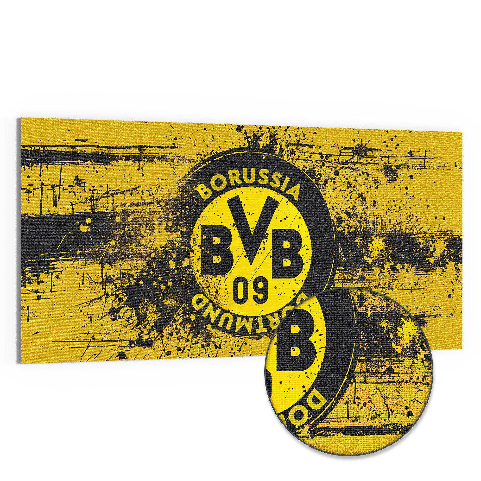 DEQORI Leinwandbild 'Wappen Borussia Dortmund', 'Wappen Borussia Dortmund', Hybrid Leinwand Bild Wandbild flach modern