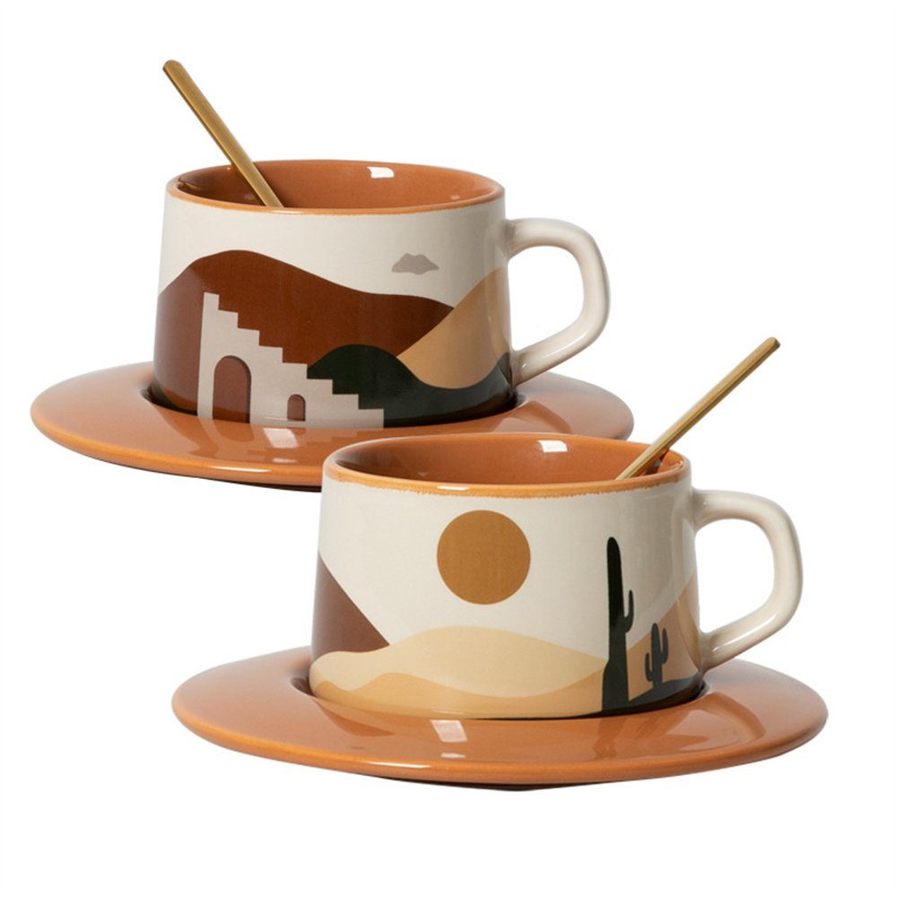 Vintage Kaffeebecher, Style mit Kaffeeservice (1-tlg), Ceramic und Teetasse Set Dekorative Keramik Teetasse Löffel, Untertasse Tasse und Set, Untertassen