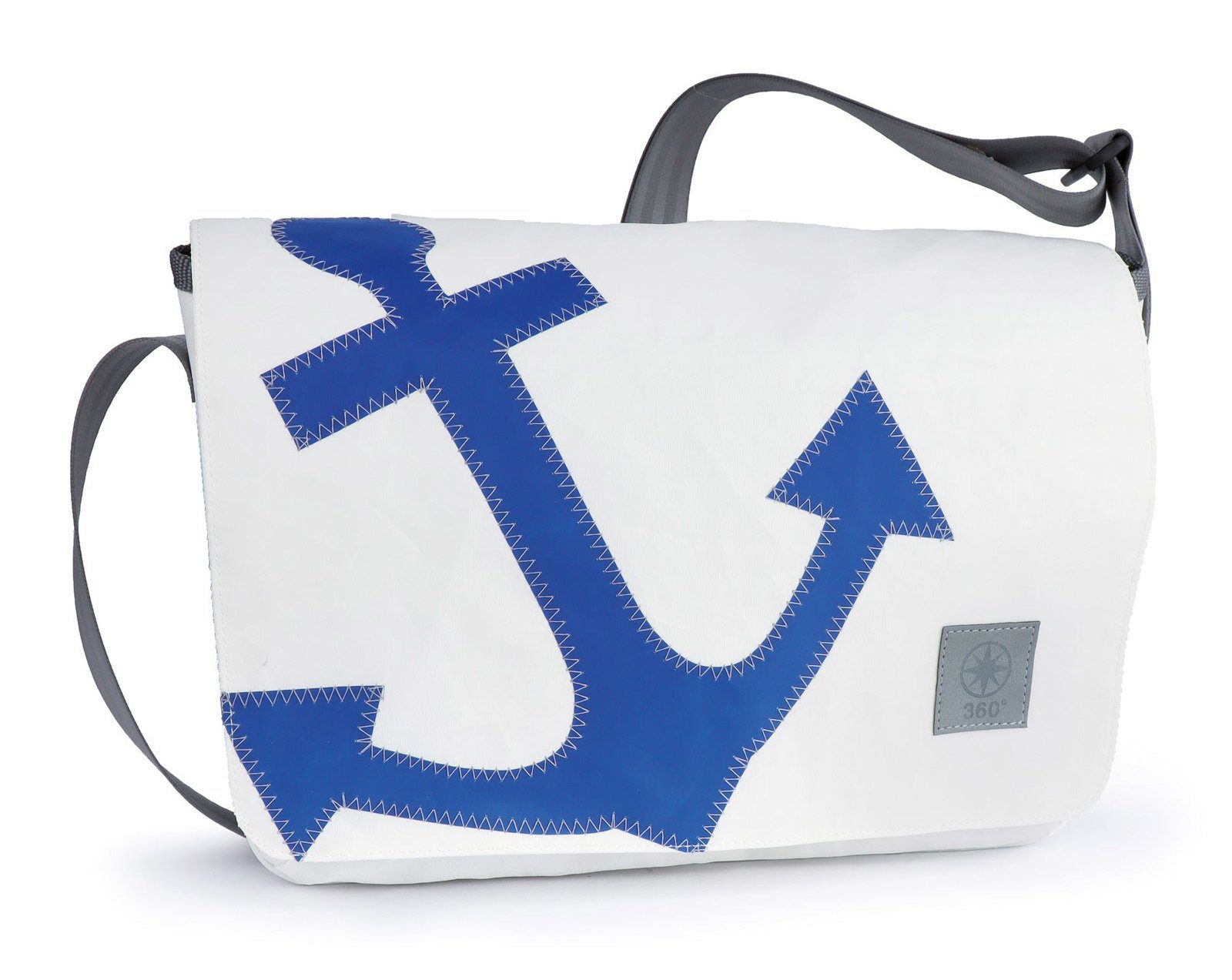 360Grad Laptoptasche Messengerbag 13 Zoll Weiß Anker Blau, Recycling Segeltuch