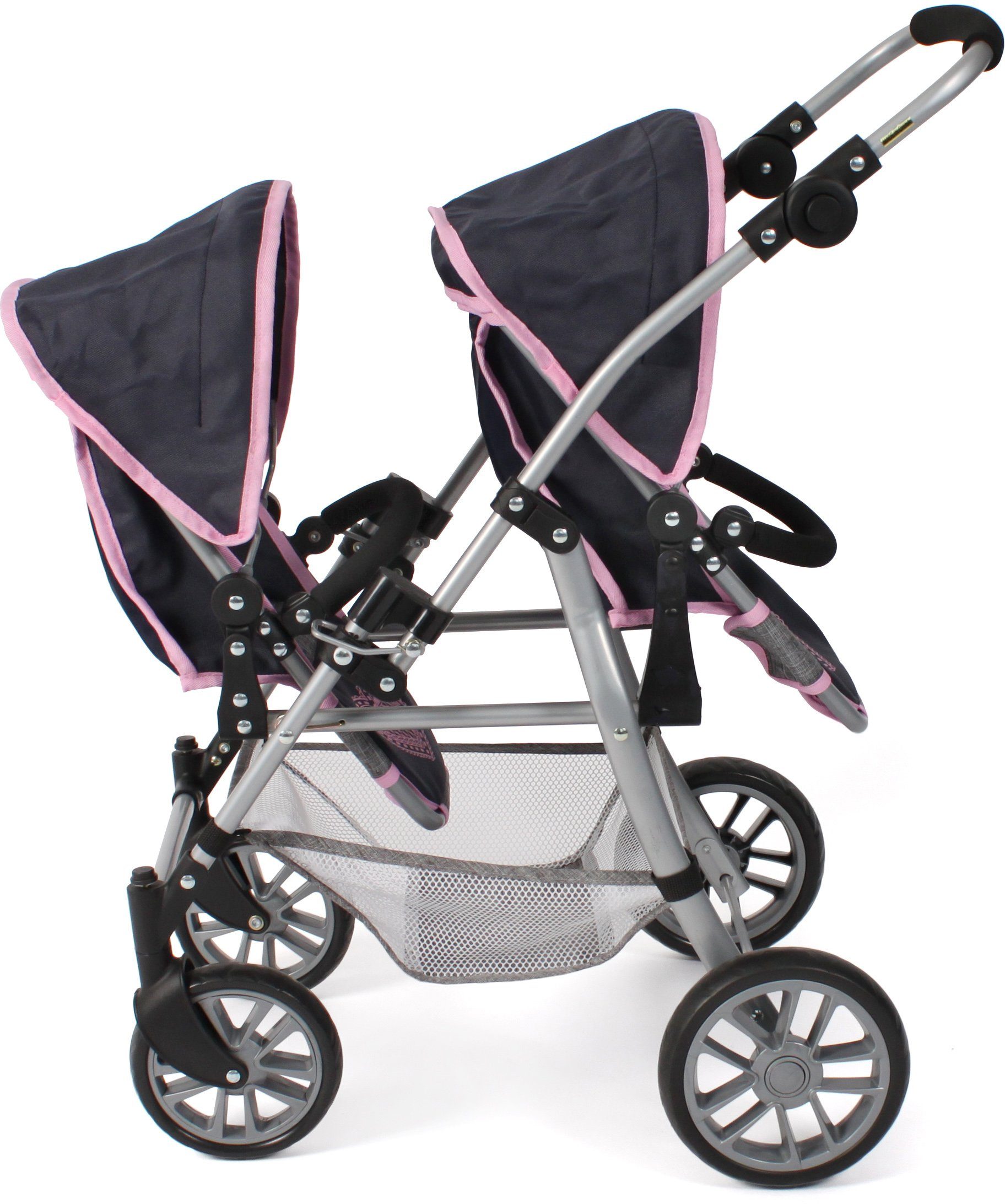 CHIC2000 Puppen-Zwillingsbuggy Twinny, Grau-Navy, mit schwenkbaren Vorderrädern