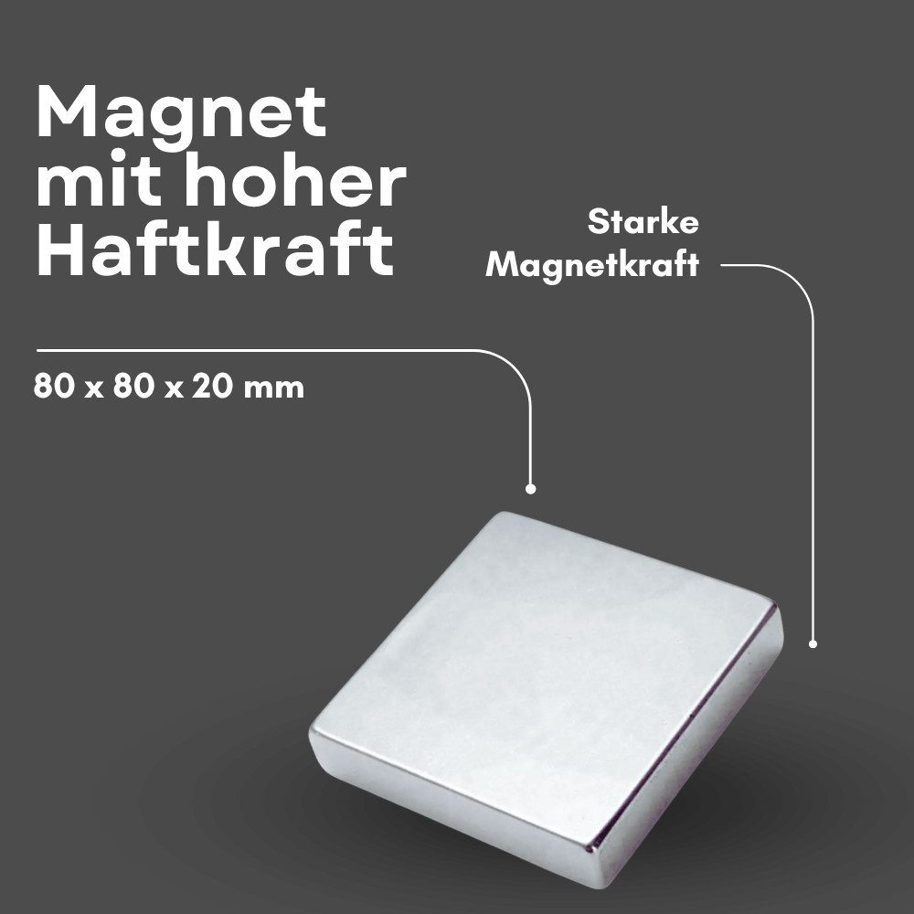 MaajeeKuto Magnet Neodym Magnet 80x80x20 mm N38 Supermagnet 159 kg Haftkraft (1-St)