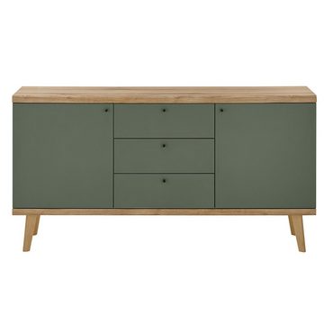 Lomadox Sideboard AVEZZANO-61, Evoke Eiche Nb. mit grün, 2 Türen, 3 Schubkästen, B/H/T 160/83/43cm