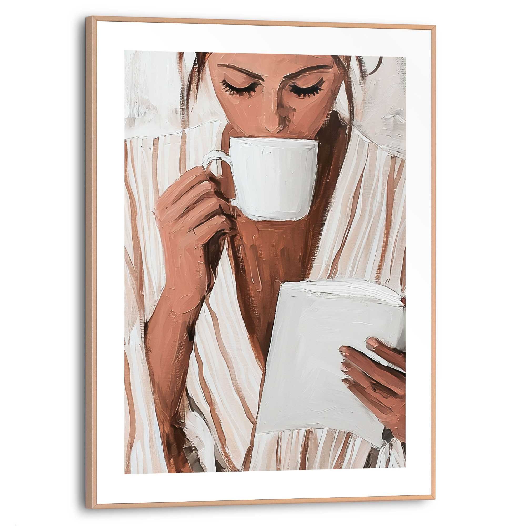 Reinders! Poster Relaxing Time, Wohnzimmer - Frau - Kaffee - Lesen - Braun - MDF - Menschen - 30x40 cm