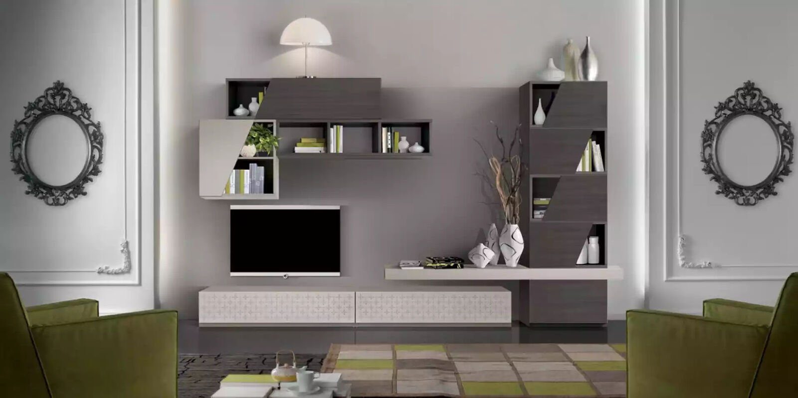 JVmoebel Wohnwand Wohnzimmer Wohnwand Regale Schränke Design tv Modern Luxus Neu, (3-St., Wohnwand), Made in Italy