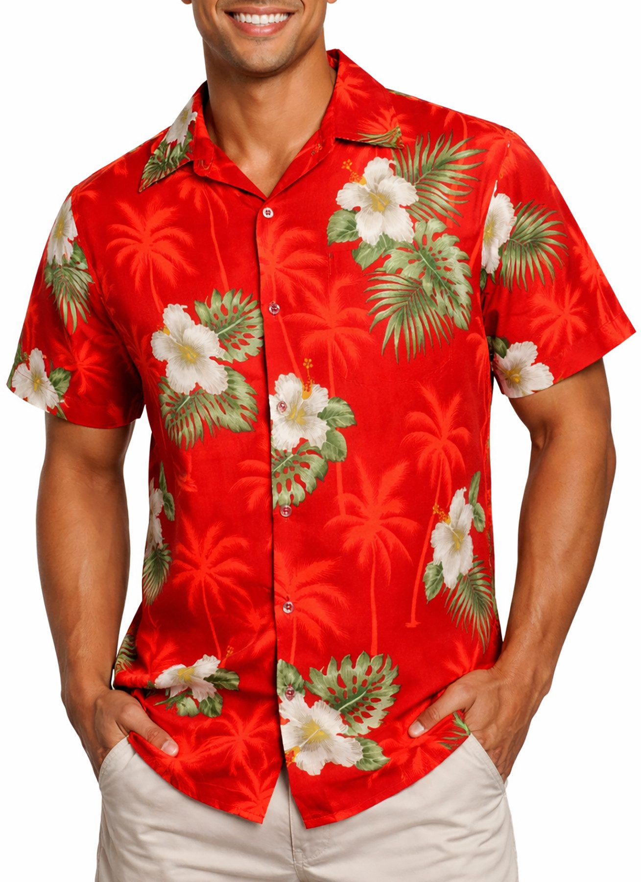 King Kameha Hawaiihemd "Small Flower" Funky Hawaii-Hemd Herren Kurzarm Fronttasche Sommerhemd