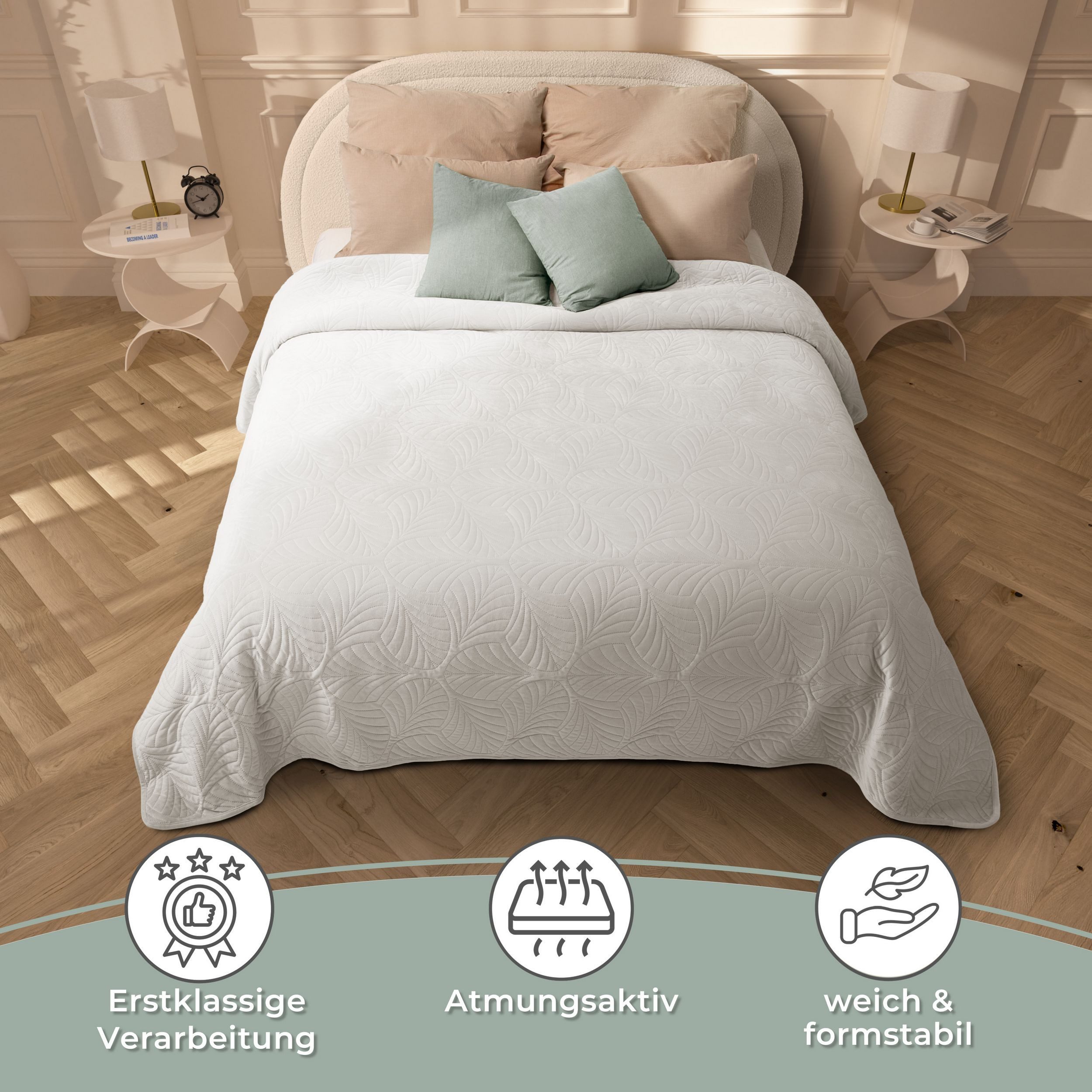 Gräfenstayn Tagesdecke Gräfenstayn Premium Tagesdecke mit nahtloser Steppung & Blatt-Design, Gräfenstayn Premium Tagesdecke mit nahtloser Steppung & Blatt-Desig – Bild 5 von 5