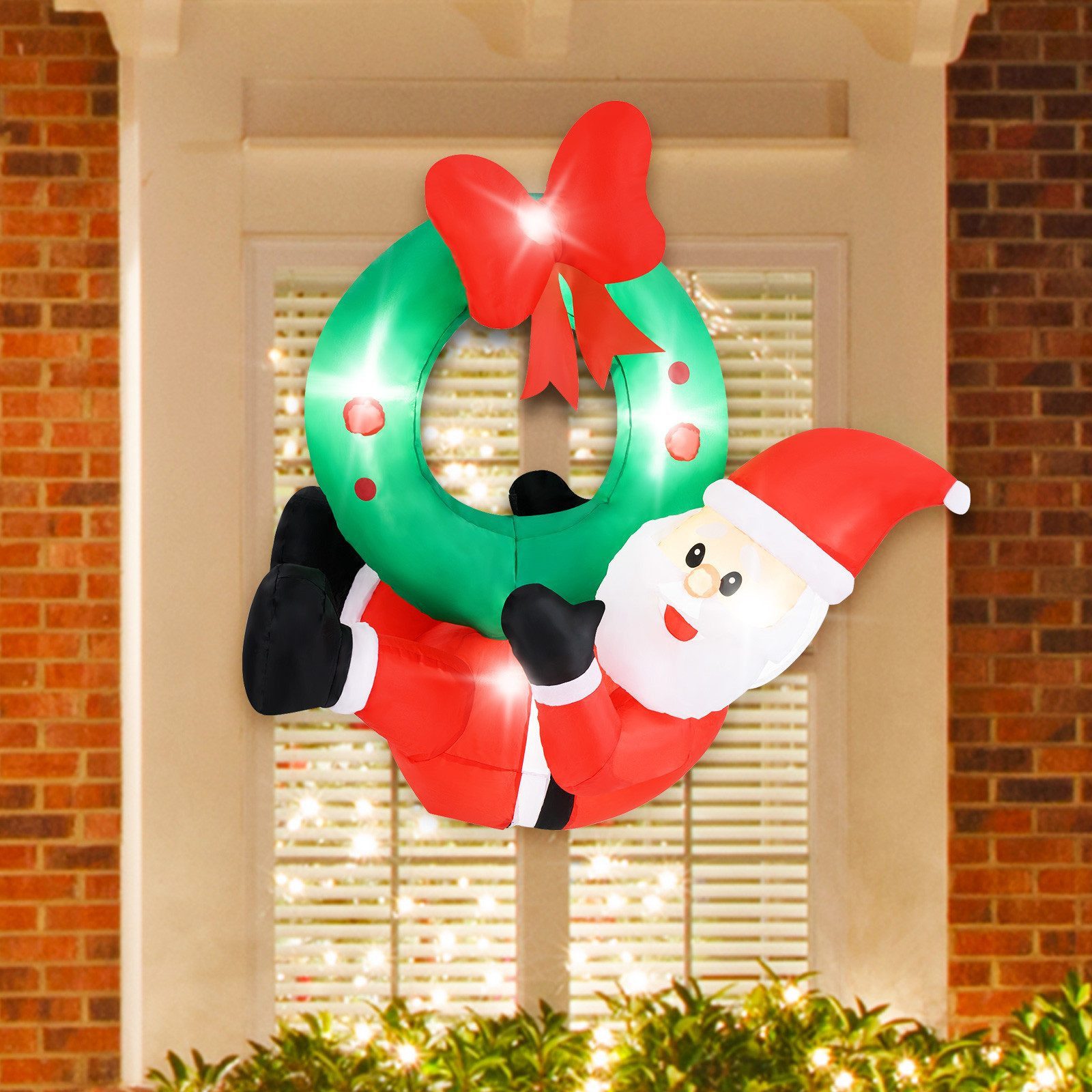 COSTWAY Weihnachtsfigur, 120cm hoch, LED Weihnachtsmann, aufblasbar