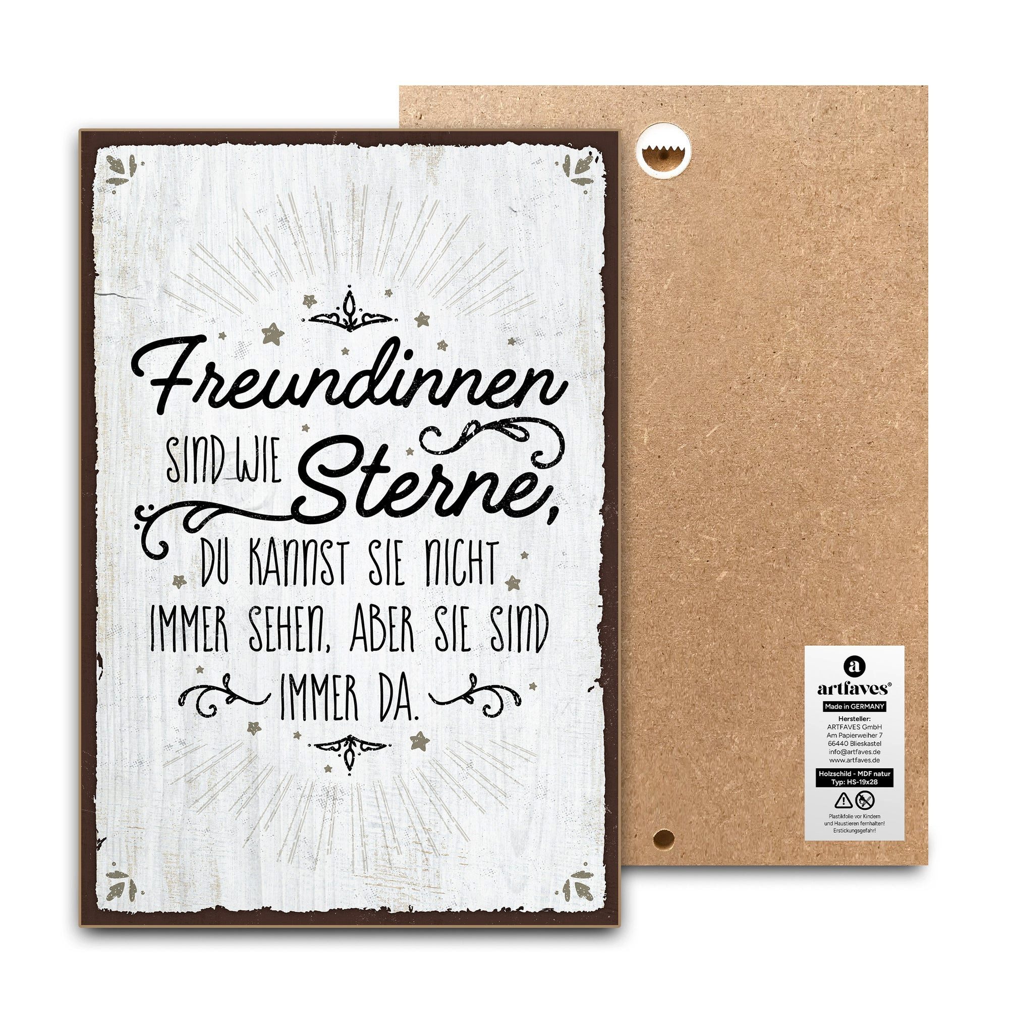 ARTFAVES Holzbild Schild mit Spruch - FREUNDINNEN SIND WIE STERNE - Freundschaft