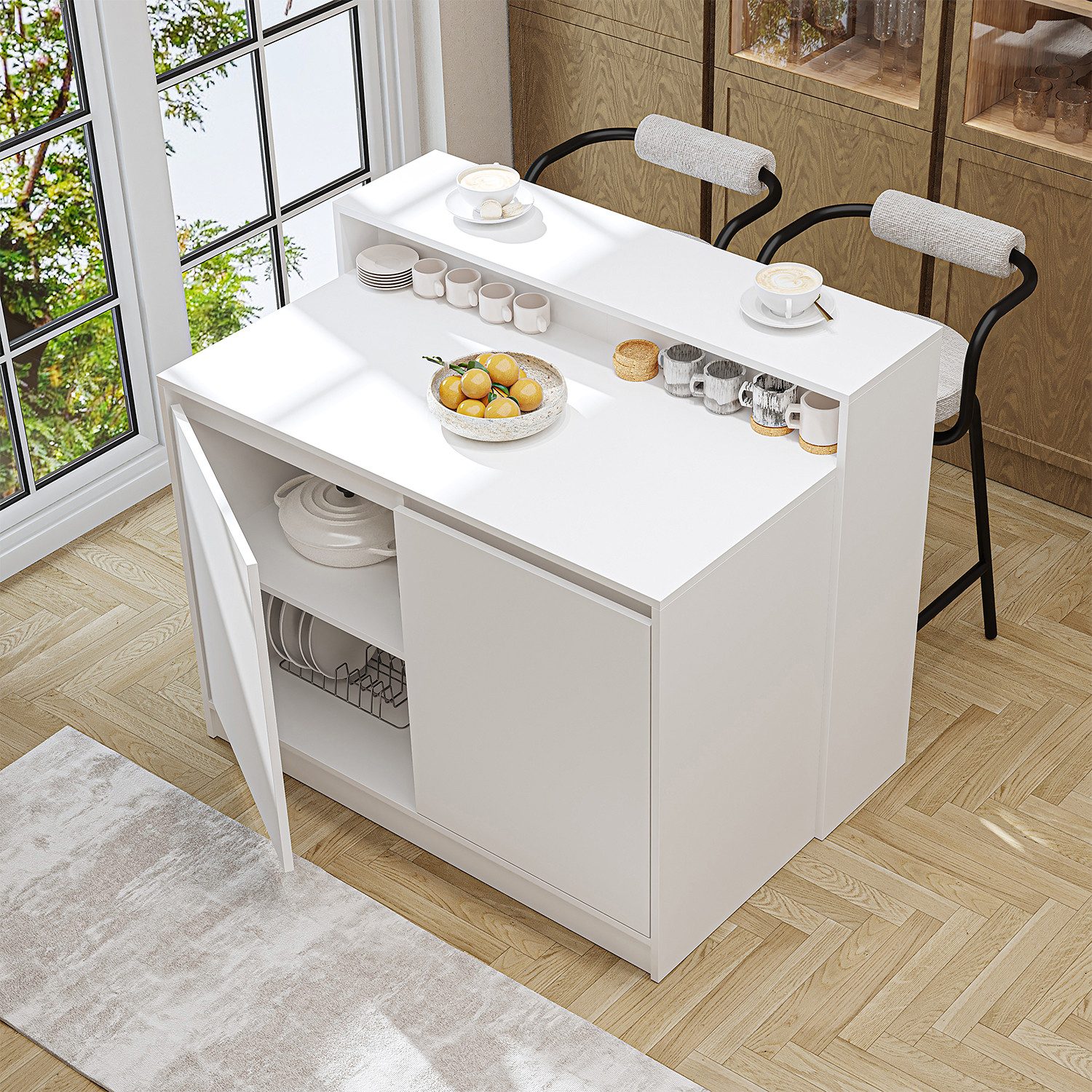 Roomart Kücheninsel Kücheninsel CORTADO 120 cm, Bartisch & Stauraum, 4 Farben, (Bartisch, Kücheninsel), Thekenebene rückseitig, 4-Fach-Unterschrank, Barhocker-kompatibel
