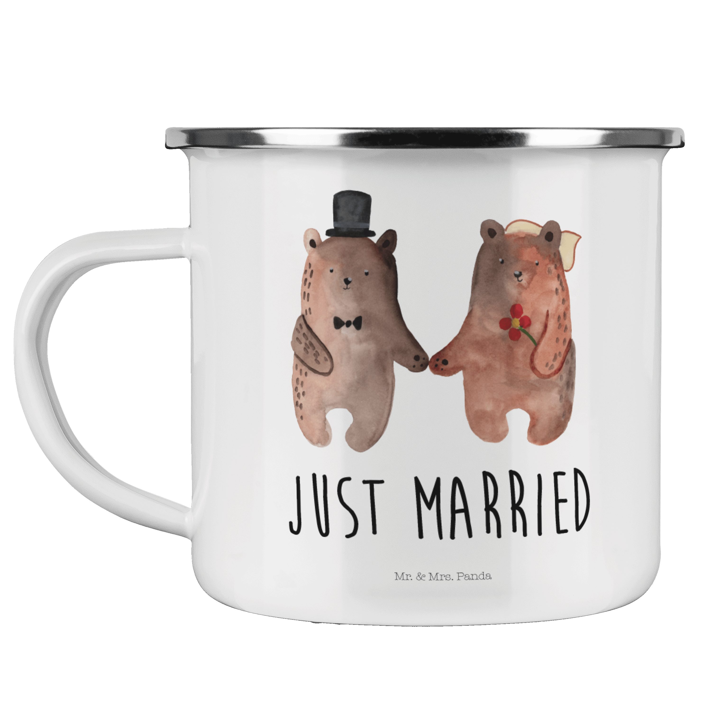 Mr. & Mrs. Panda Becher Bär Heirat - Weiß - Geschenk, Bär Verheiratet Heirate Heirat Hochzeit, Emaille