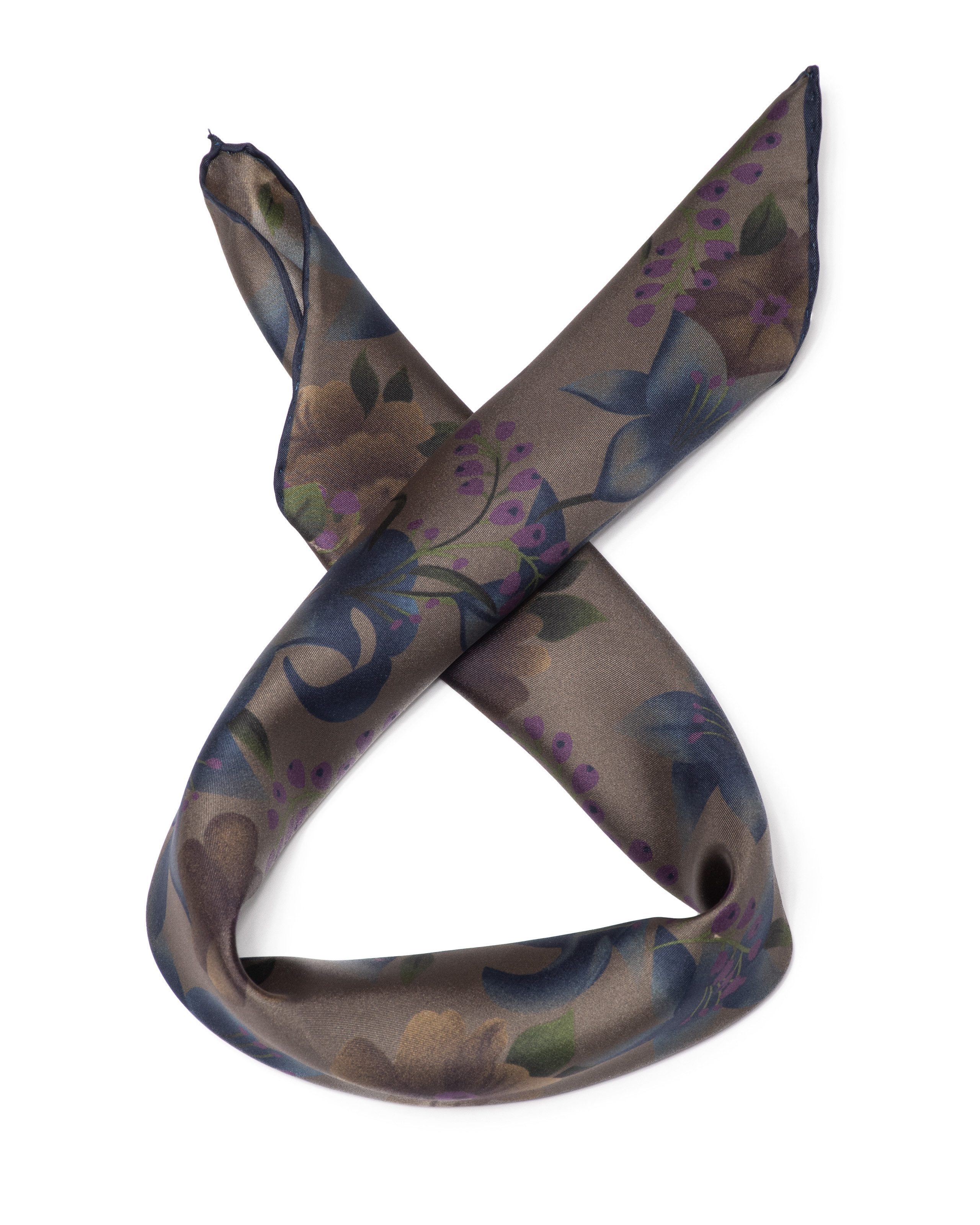 MayTree Seidentuch handrolliert Twill-Seide, 53x53 geheimer Garten, dunkles Taupe, (Stück), 100% Seide, für Herren und Damen