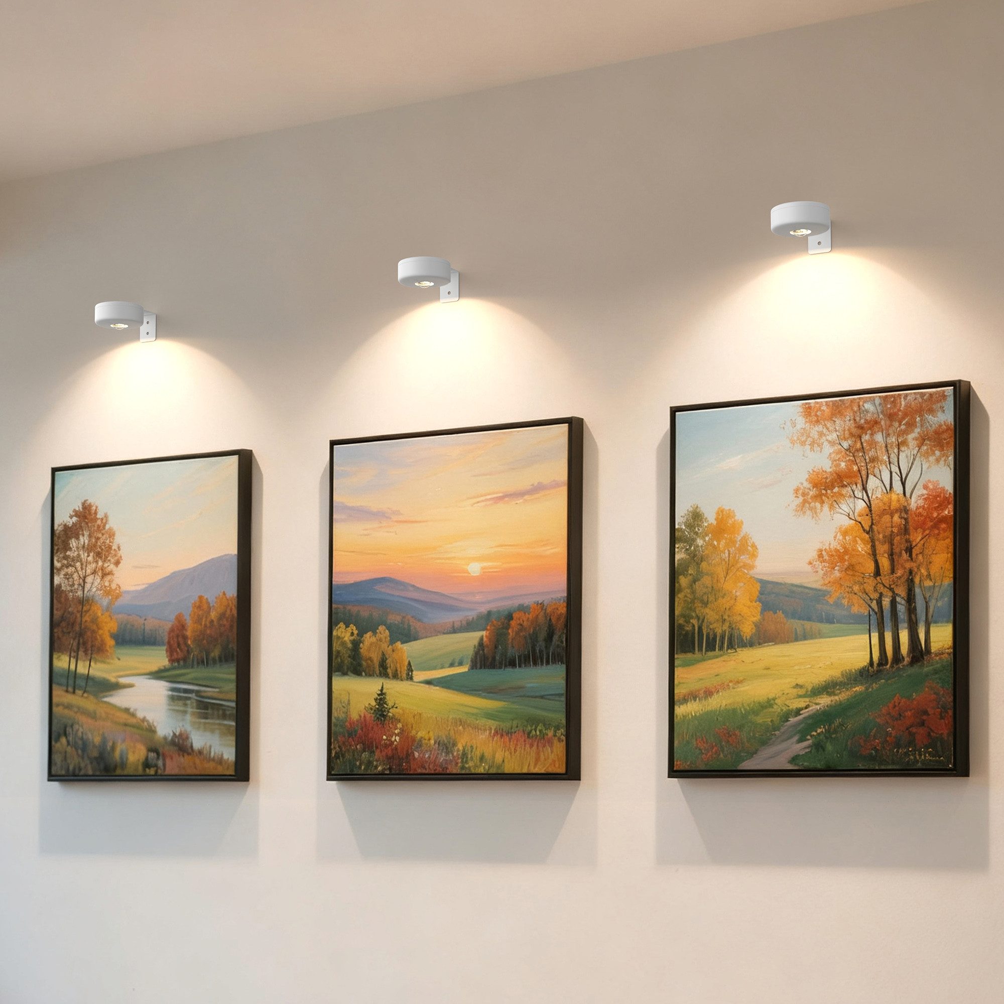 LOHAS-LED Wandleuchte 3er-Set LED Scheibenlampen batteriebetrieben mit Fernbedienung, LED fest integriert, Warmweiß, Tageslicht, Kaltweiß, 3000K/4500K/6000K dimmbar für Bilder & Schränke