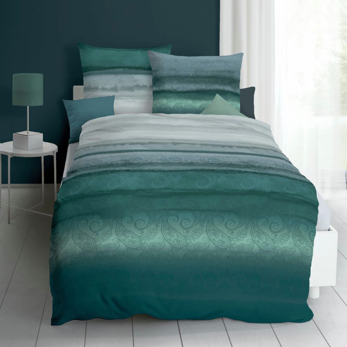 Kaeppel Bettwäsche Jersey Mara in 135x200 + 80x80 cm 21288 smaragd grün Paisley, Jersey, 2 teilig, 100% Baumwolle