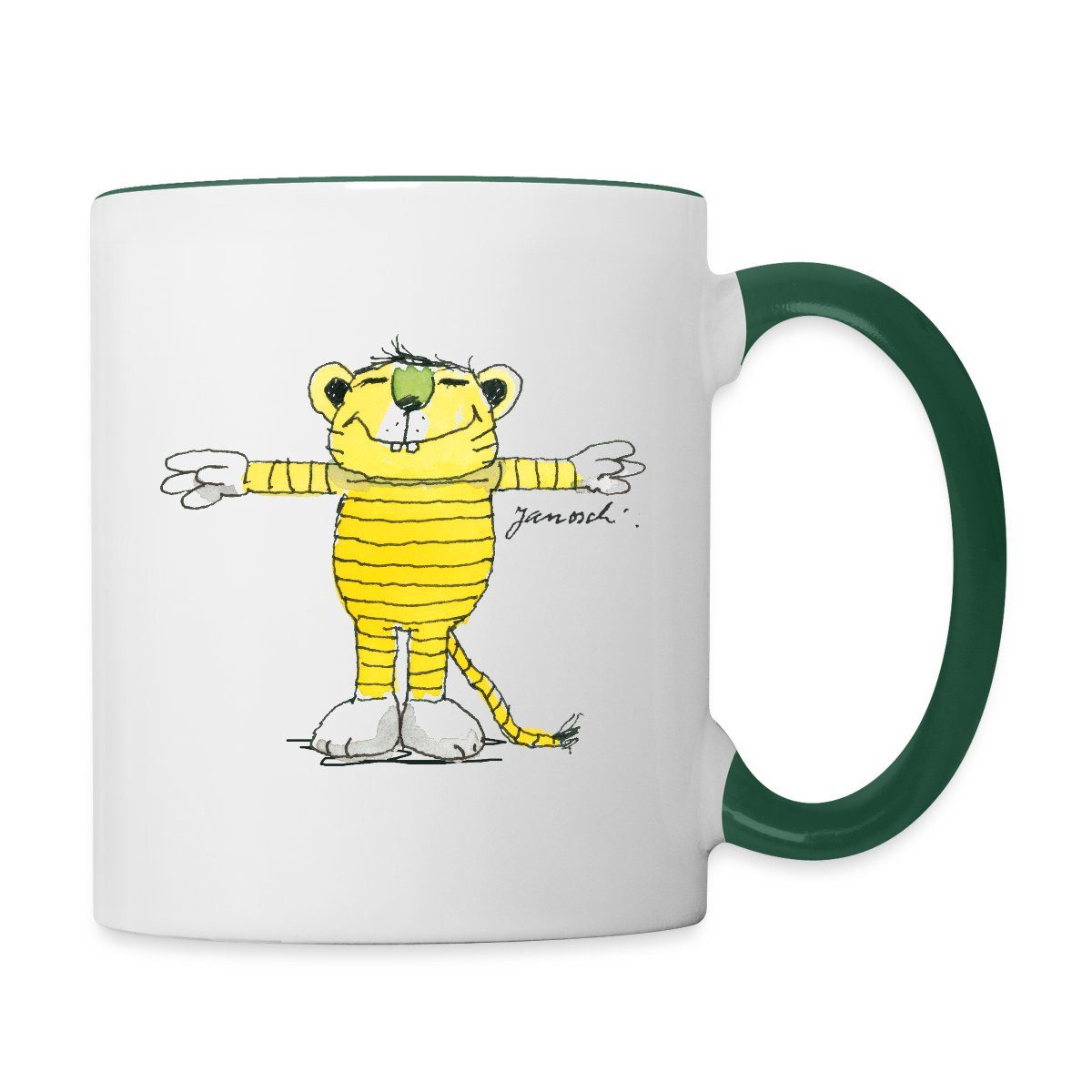 Spreadshirt Tasse Janosch Tiger Pose Tasse Zweifarbig, Keramik