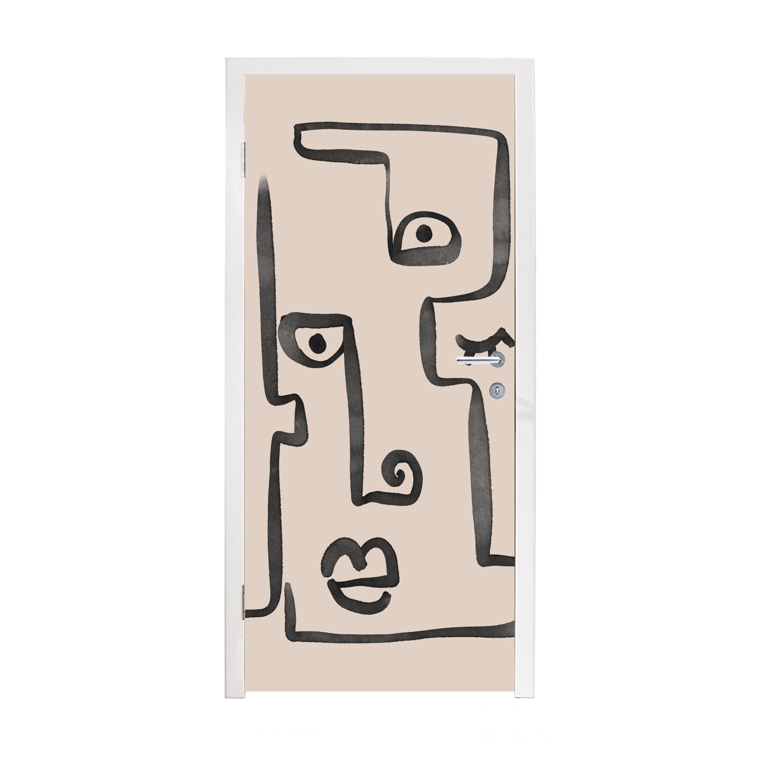 Türaufkleber, St), Matt, Strichzeichnung, Auge - cm Tür, (1 für Türtapete bedruckt, Lippen Fototapete MuchoWow - 75x205