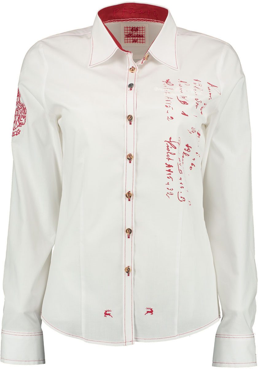 OS Trachten Trachtenbluse Hubuna Damen Langarmbluse mit Motivdruck auf dem Vorderteil