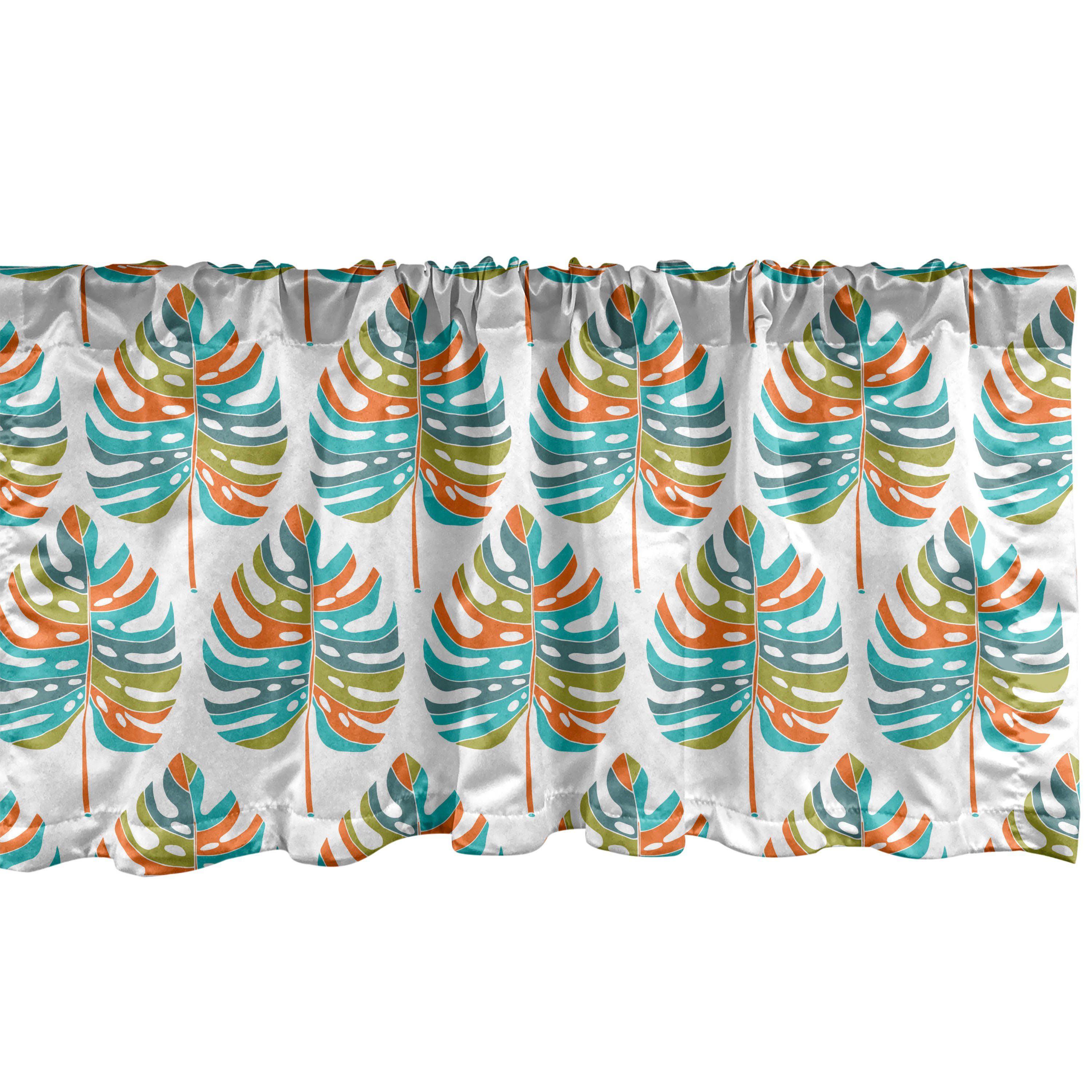Scheibengardine Vorhang Volant für Küche Schlafzimmer Dekor mit Stangentasche, Abakuhaus, Microfaser, Tropisch Bunte Monstera Leaves