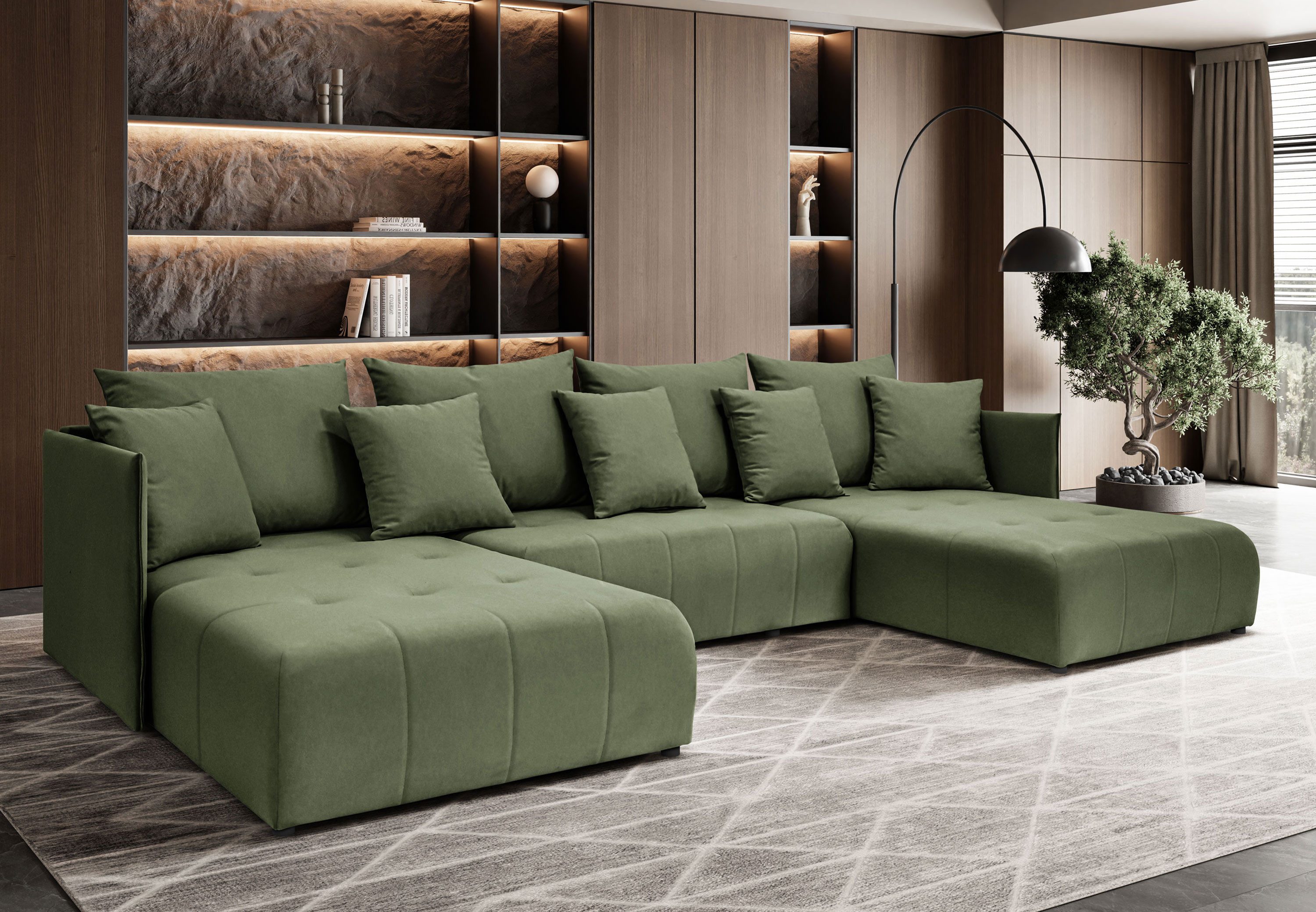 Lookway Wohnlandschaft APOLLO U Ecksofa mit Schlaffunktion und Bettkasten, 348x188x93 cm