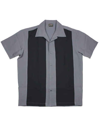 Steady Clothing Kurzarmhemd Doppel Paneel Schwarz Grau Retro Vintage Bowling Shirt