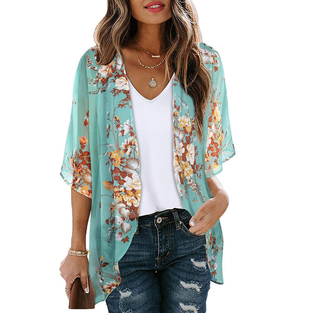 Zaewry Kimono Damen Kimono Cardigan, Sommer-Strandbluse, lockere Strandtunika, Floraler Druck, leichte Strandüberwurf, luftig für Urlaub und Strand