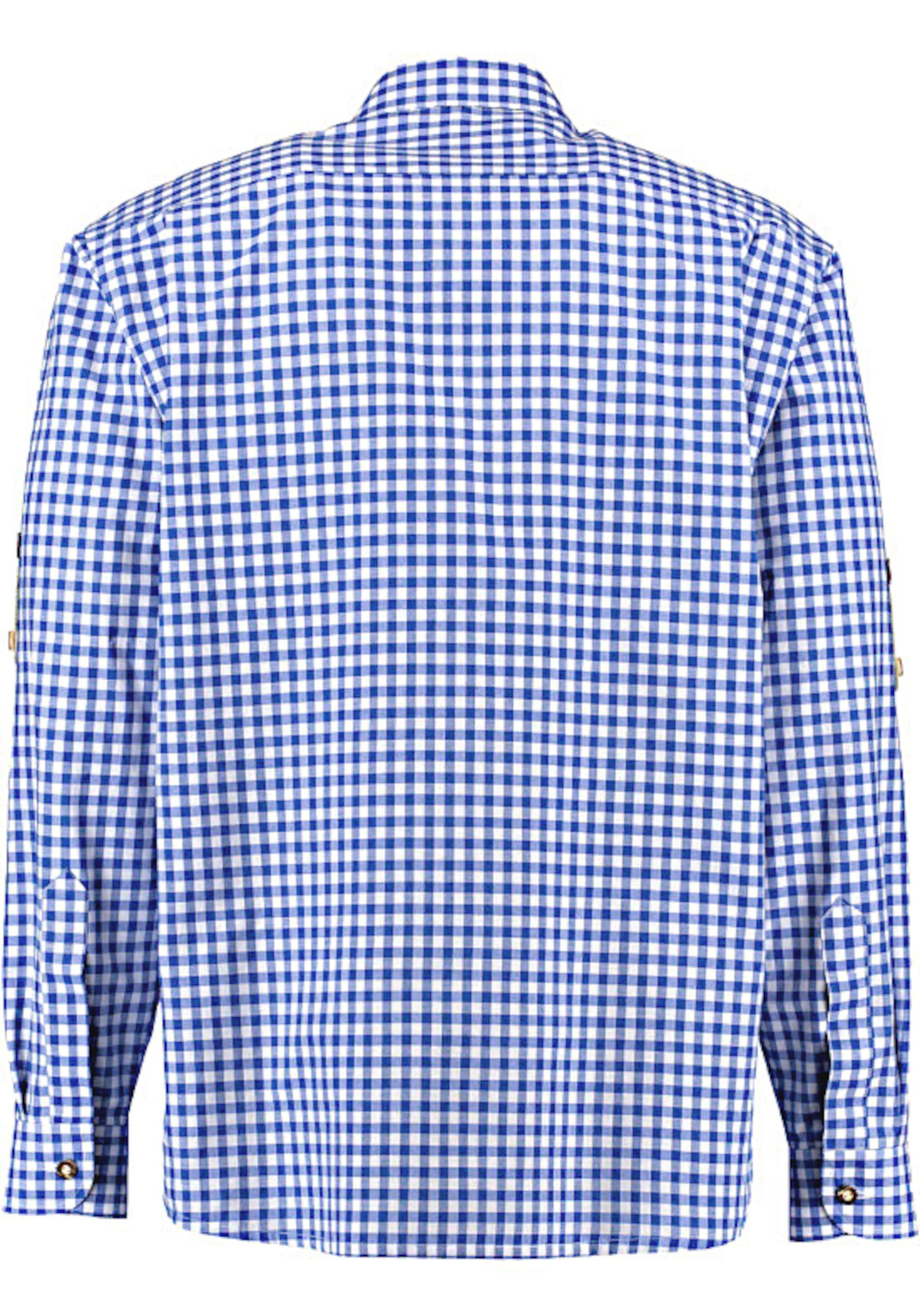 Krempelarm blau Regular Trachtenhemd Kentkragen, Fit-bequemer OS-Trachten gerader TH-0251 Stickerei Schnitt