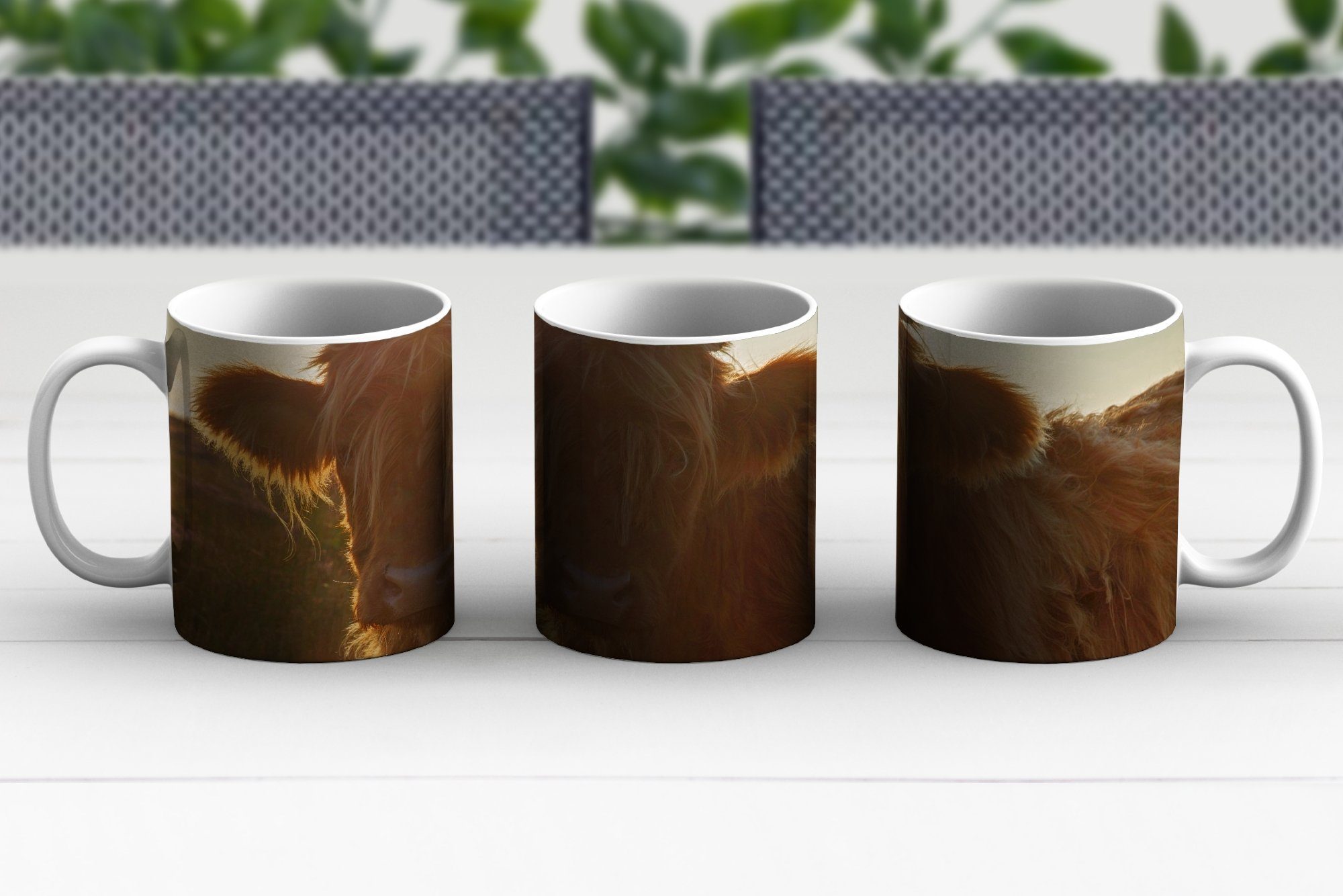 - MuchoWow - Geschenk Teetasse, Teetasse, Becher, Keramik, Schottischer Highlander Gras, Tasse Sonnenuntergang Kaffeetassen,