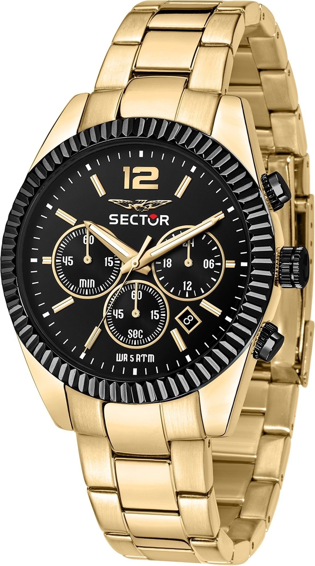 Sector No Limits Sector Chronograph Sector Herren Armbanduhr Chrono, Herren Armbanduhr rund, groß (45mm), Edelstahlarmband gold, Fashion