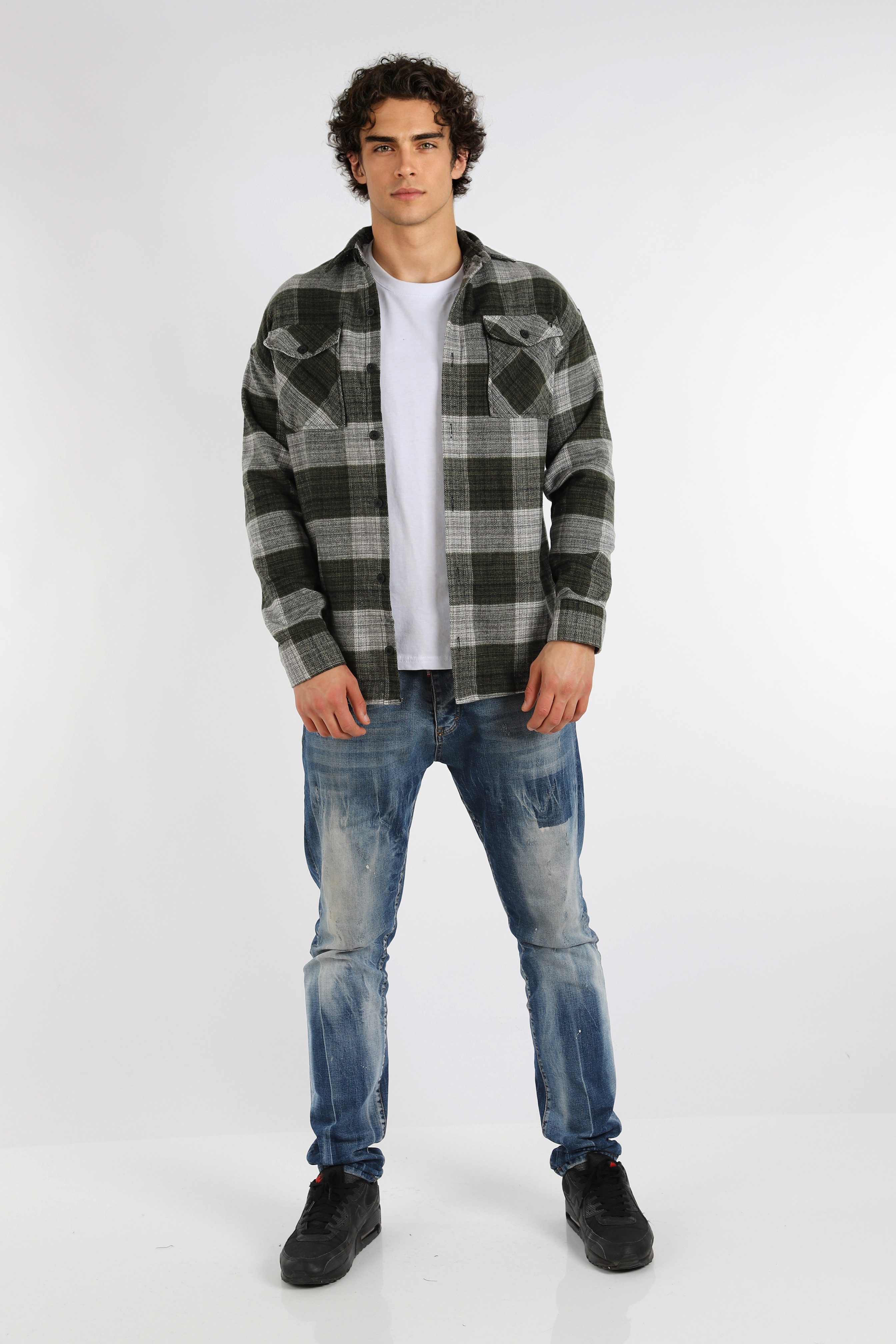 Megaman Jeans Flanellhemd Herren Holzfällerhemd Flanellhemd Kariert Freizeithemd Jacke Regular Langarm Kentkragen Holzfäller