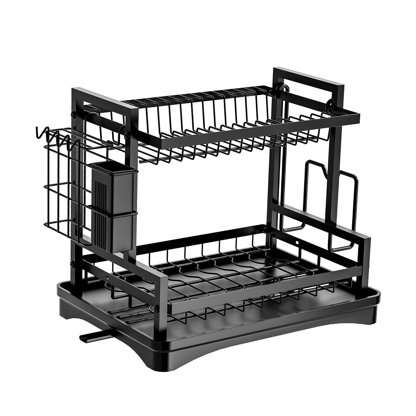 Geschirrständer Abtropfgestell 2-stufiger mit Tropfschale und Utensilienhaltern