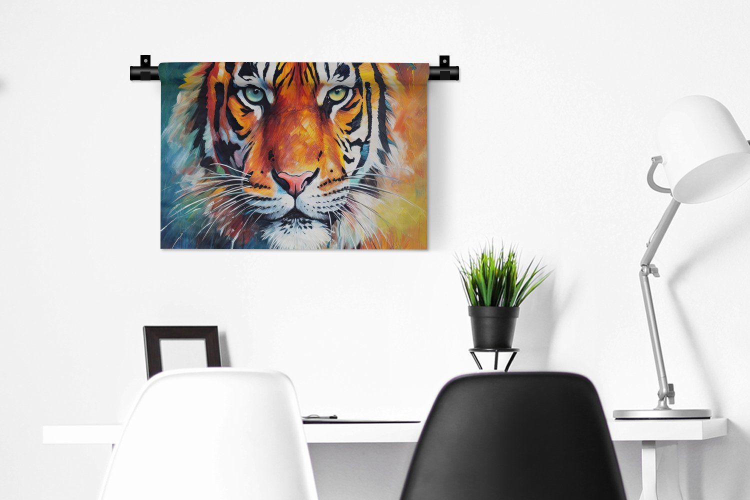 MuchoWow Wanddekoobjekt Tiger - Kunst, für Schlafzimmer, Kinderzimmer - Wandbehang, Wohnzimmer, Wanddeko Ölgemälde - Tiere Kleid