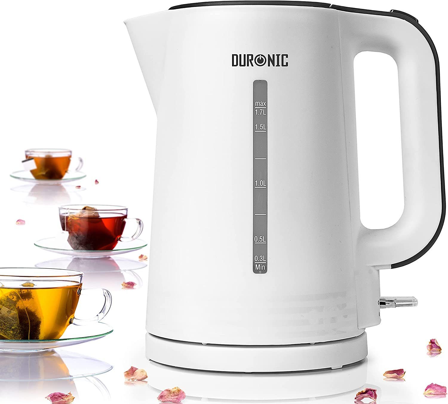 Duronic Wasserkocher, EK17 WE Wasserkocher, 1,7l Fassungsvermögen, 2200 Watt