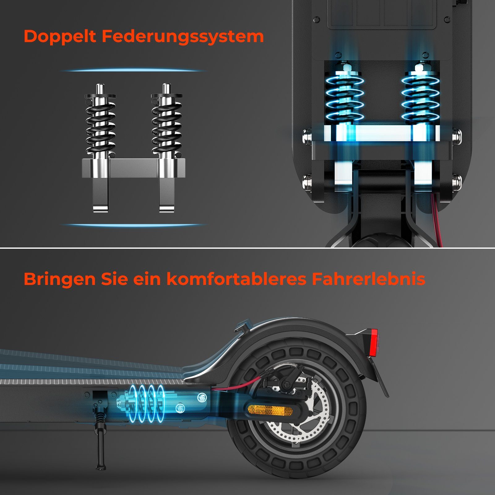 maximale Scooter Bremssystem SCHWARZ E9T Straßenzulassung mit 40KM klappbar, Elektro und 500,00 E-Scooter W, Rücklicht Reichweite,Doppeltes ABE MAX, LETGOSPT
