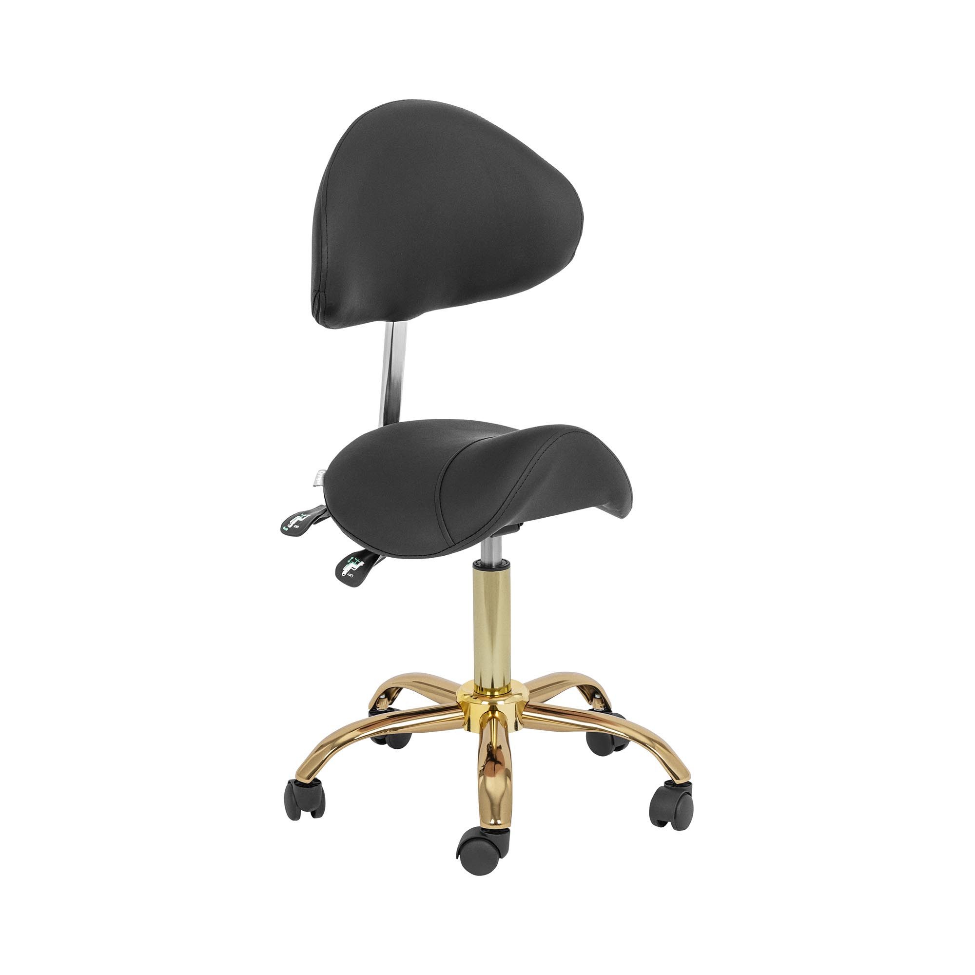 Physa Drehstuhl Sattelstuhl Sattelhocker mit Lehne Rollhocker Schwarz/Golden, Schwarz, Golden