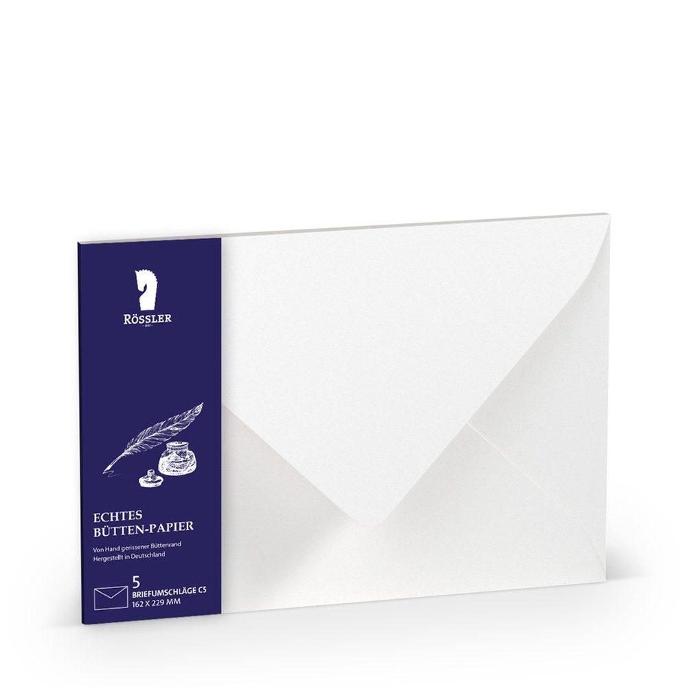 Rössler Briefumschlag RÖSSLER Briefumschläge Bütten mit Fenster weiß DIN C5 5 Stück