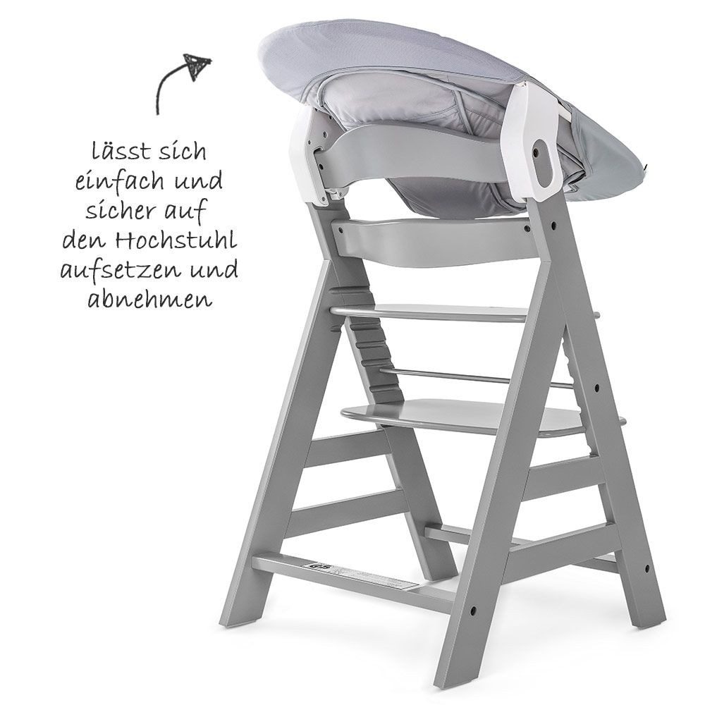 Hauck Hochstuhl Alpha Plus Grey Newborn Set (Set, 4 St), Holz Babystuhl ab Geburt inkl. Aufsatz für Neugeborene & Sitzauflage – Bild 4 von 5