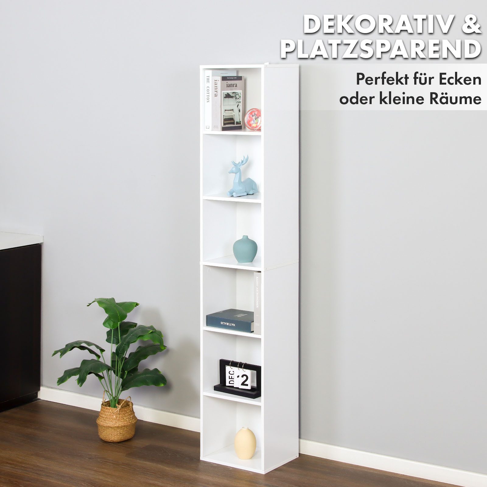 Floordirekt Bücherregal Delaware, offenes Regal in 30 x 24 x 158,5 cm, schneller Aufbau, 6 offene Fächer 1-tlg., Standregal mit Montagematerial & Kippsicherung, aus MDF Holzfaser