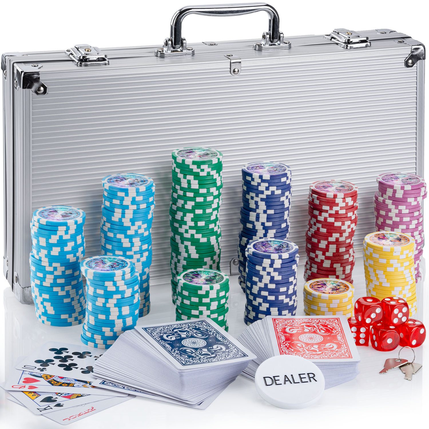 Goods+Gadgets Spiel Goods+Gadgets Profi Poker Set – Pokerkoffer mit 300–500 Chips Zuhause, Pokerset inkl. 300-500 Poker-Chips, Casino für Zuhause