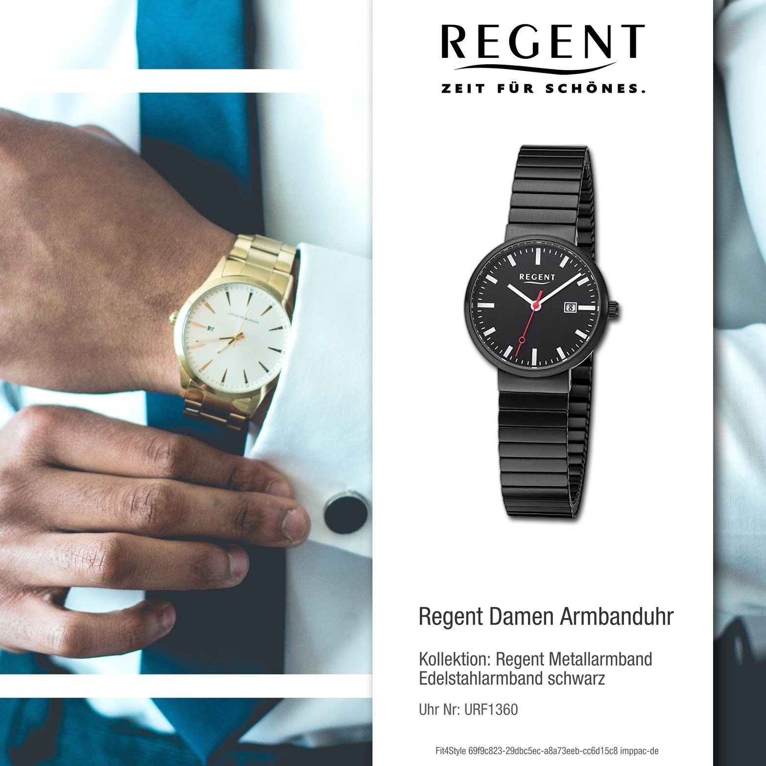 extragroß (ca Damen 29mm) schwarz, Gehäuse, Analog, Regent Quarzuhr Regent Edelstahlarmband Damenuhr Armbanduhr rundes