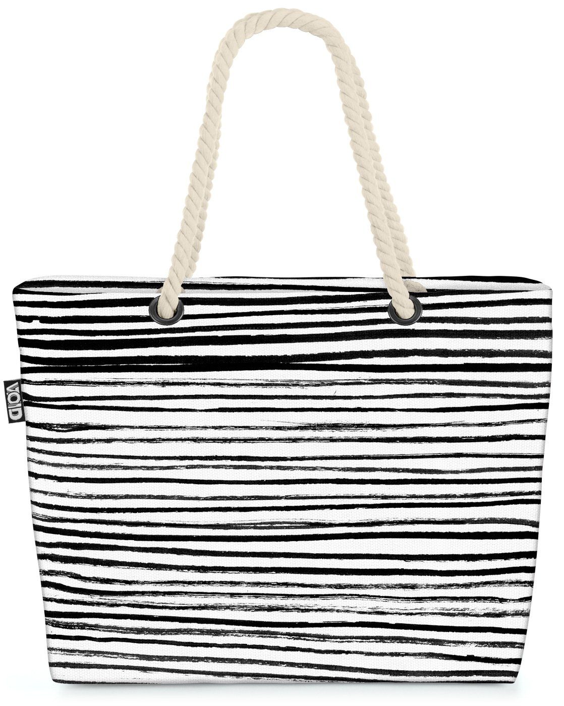 VOID Strandtasche Zebra Streifen gestreift (1-tlg), Linien Streifen Weiss Beach Zebrastreifen Bag Schwarz