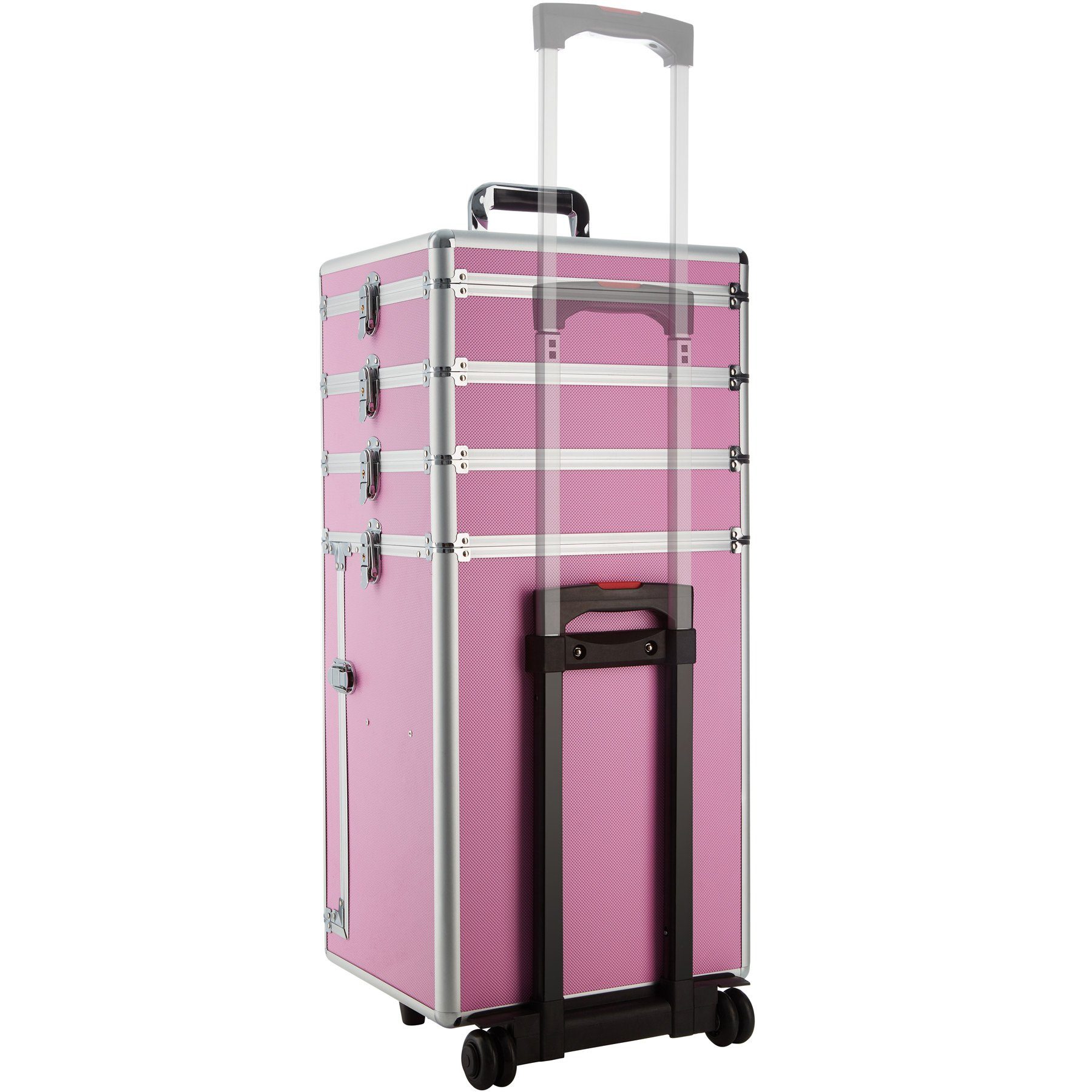 Koffer Etagen, pink Kosmetiktrolley 4 tectake Rollen 2 Rollen, mit 2