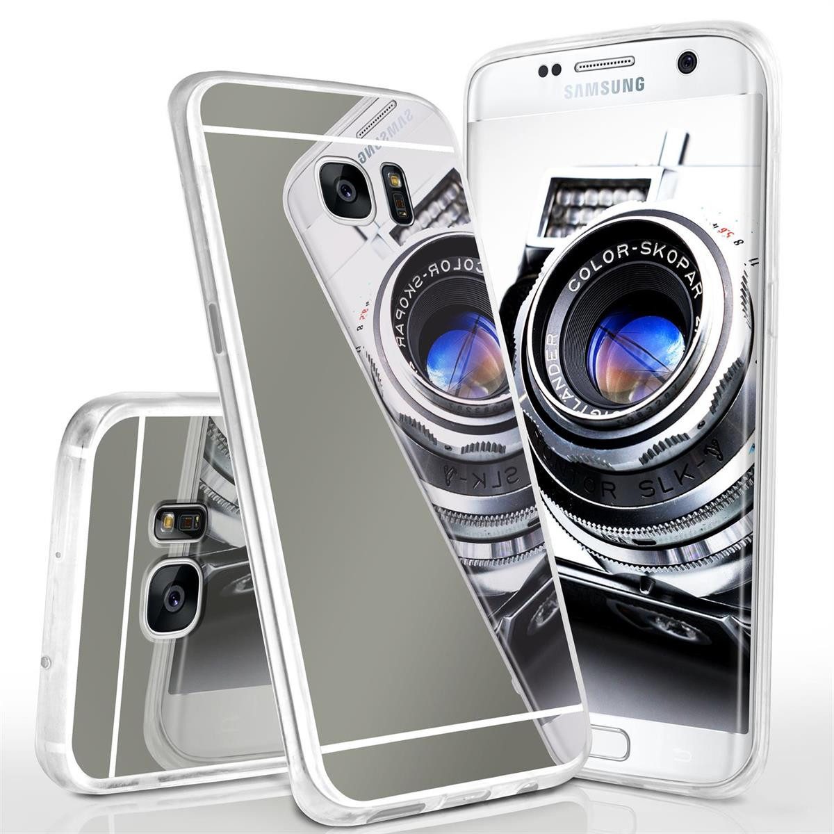 moex Handyhülle für Samsung Galaxy S7 Edge Hülle Spiegel Mirror Case Schwarz 5,5 Zoll, Silikon Handyhülle verspiegelte Rückseite Stylische Handy Schutzhülle